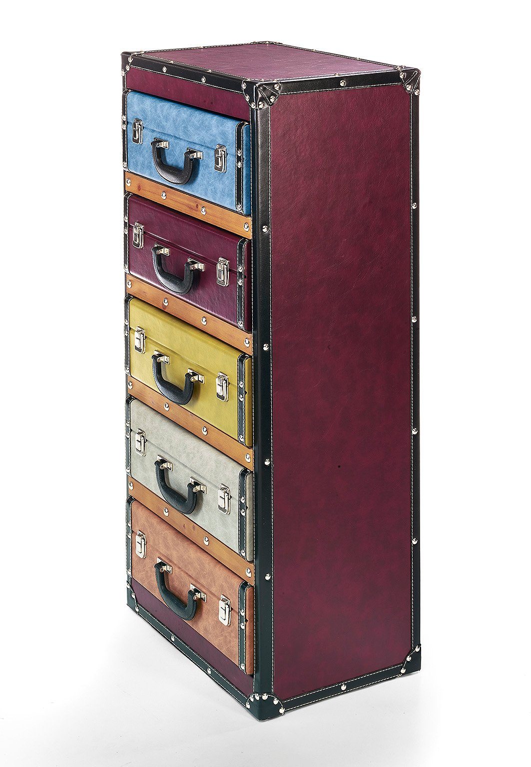 Kobolo Regal Kommode Schrank in Kofferoptik Bunt 5 Fächer 42x30x94 cm, 1 Stück 1-tlg., 42x30x94 cm
