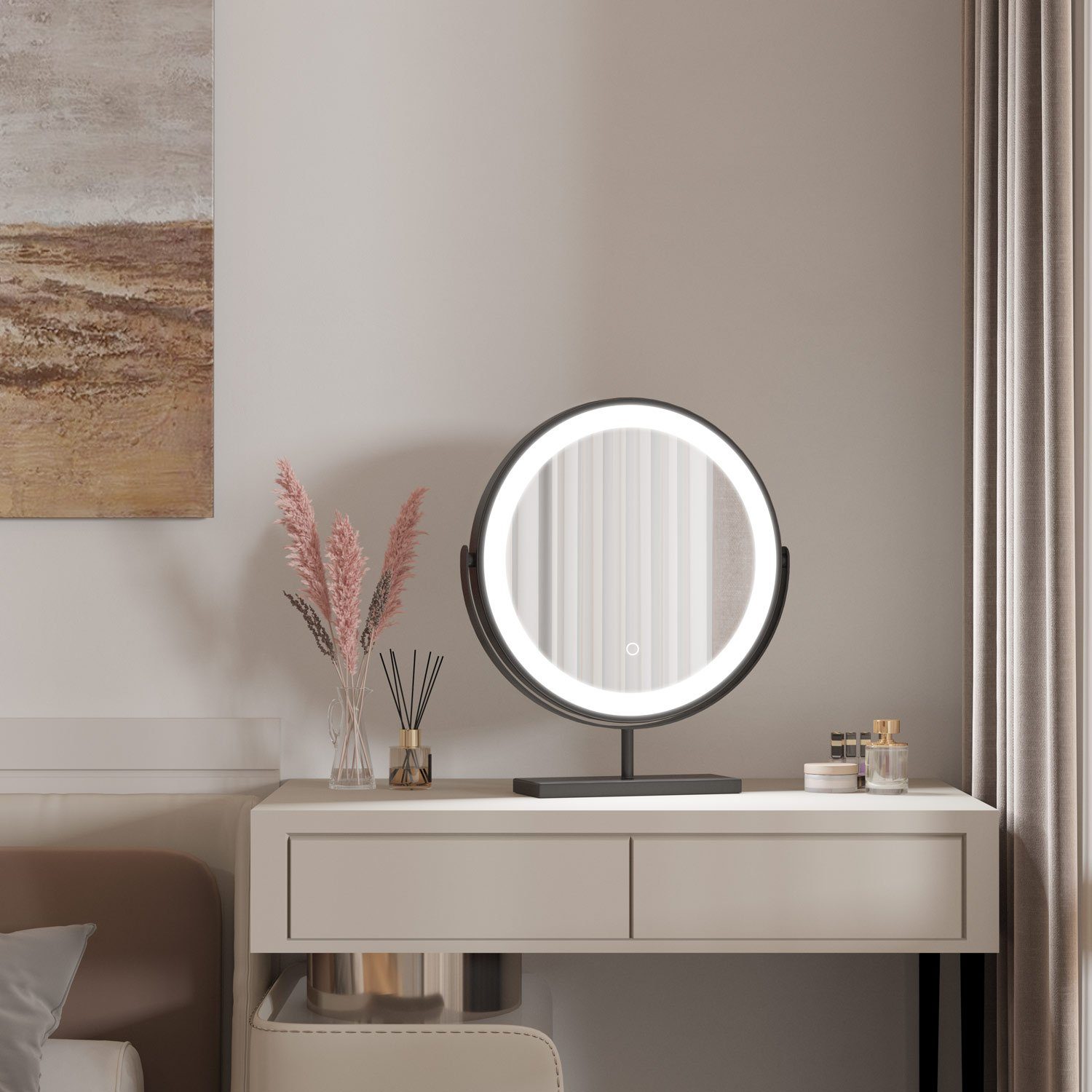 duschspa Kosmetikspiegel Schminkspiegel LED Kosmetikspiegel Lichtfarben Dimmbar, Touch, mit Memory-Helligkeit, Drehbar 3 Tischspiegel, 360° Schwarz Beleuchtung mit
