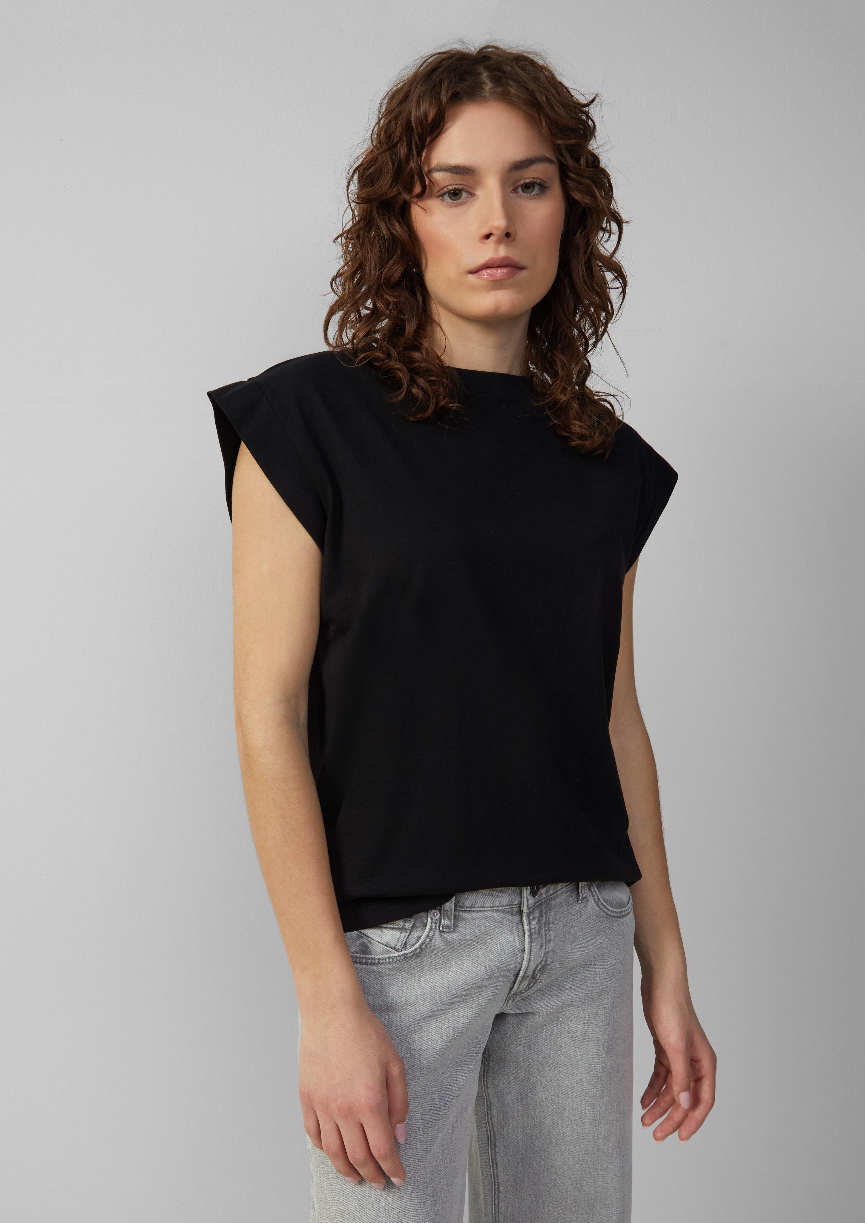 QS Kurzarmshirt Baumwollshirt mit überschnittenen Schultern günstig online kaufen