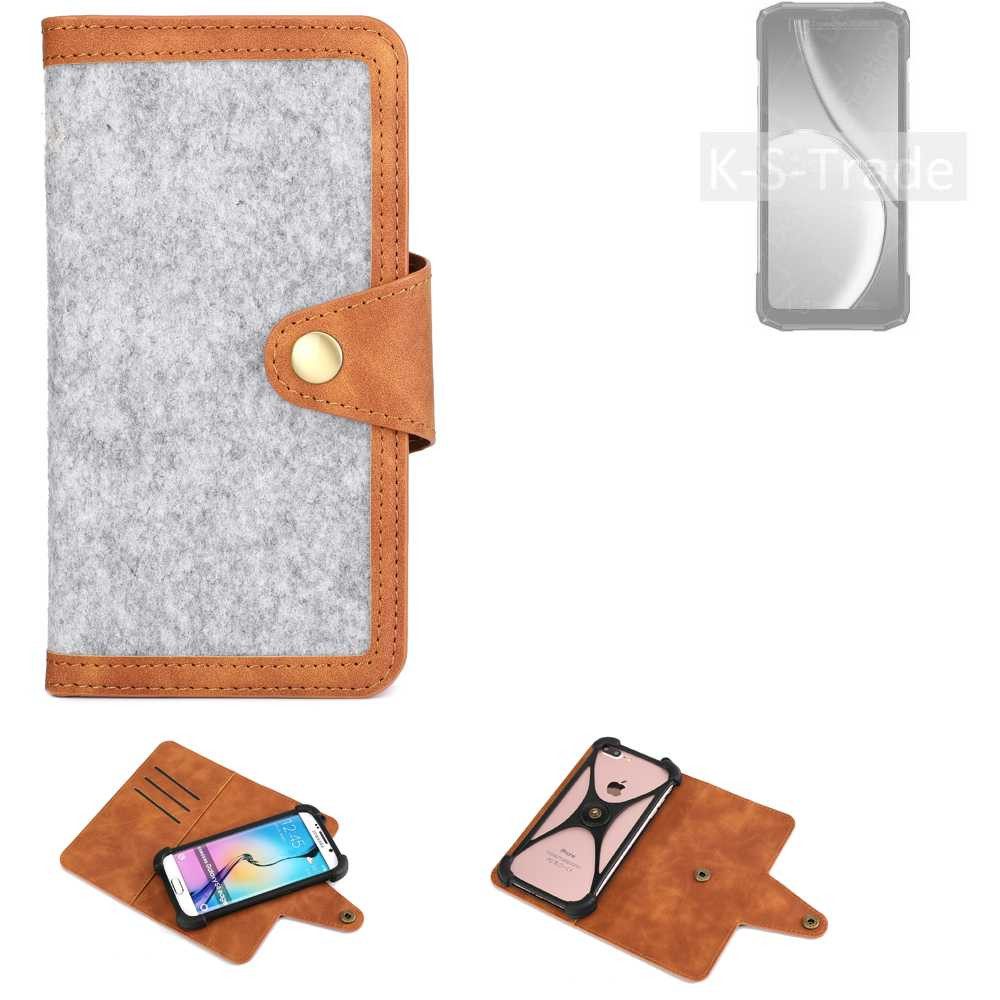 K-S-Trade Handyhülle für Doogee Blade 20 Play, Handyhülle Schutzhülle Filz-Hülle Kunst-Leder hellgrau braun