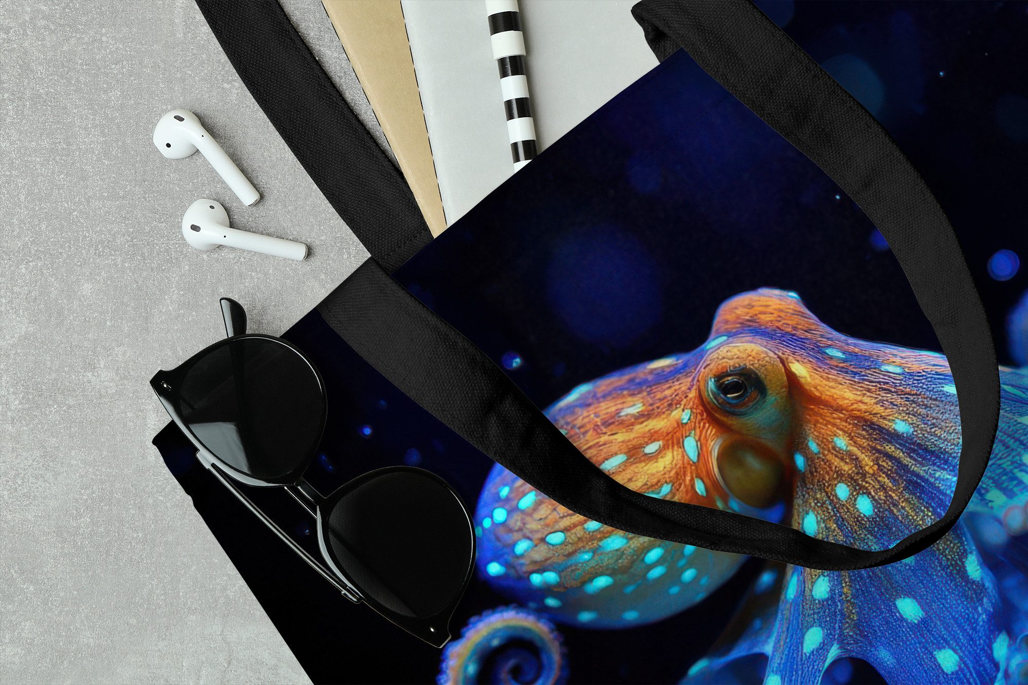 MuchoWow Shopper Oktopus - Punkte - Blau - Meer, Handtasche, Damen und Herren, Schultertasche, Umhängetasche, Tote Bag