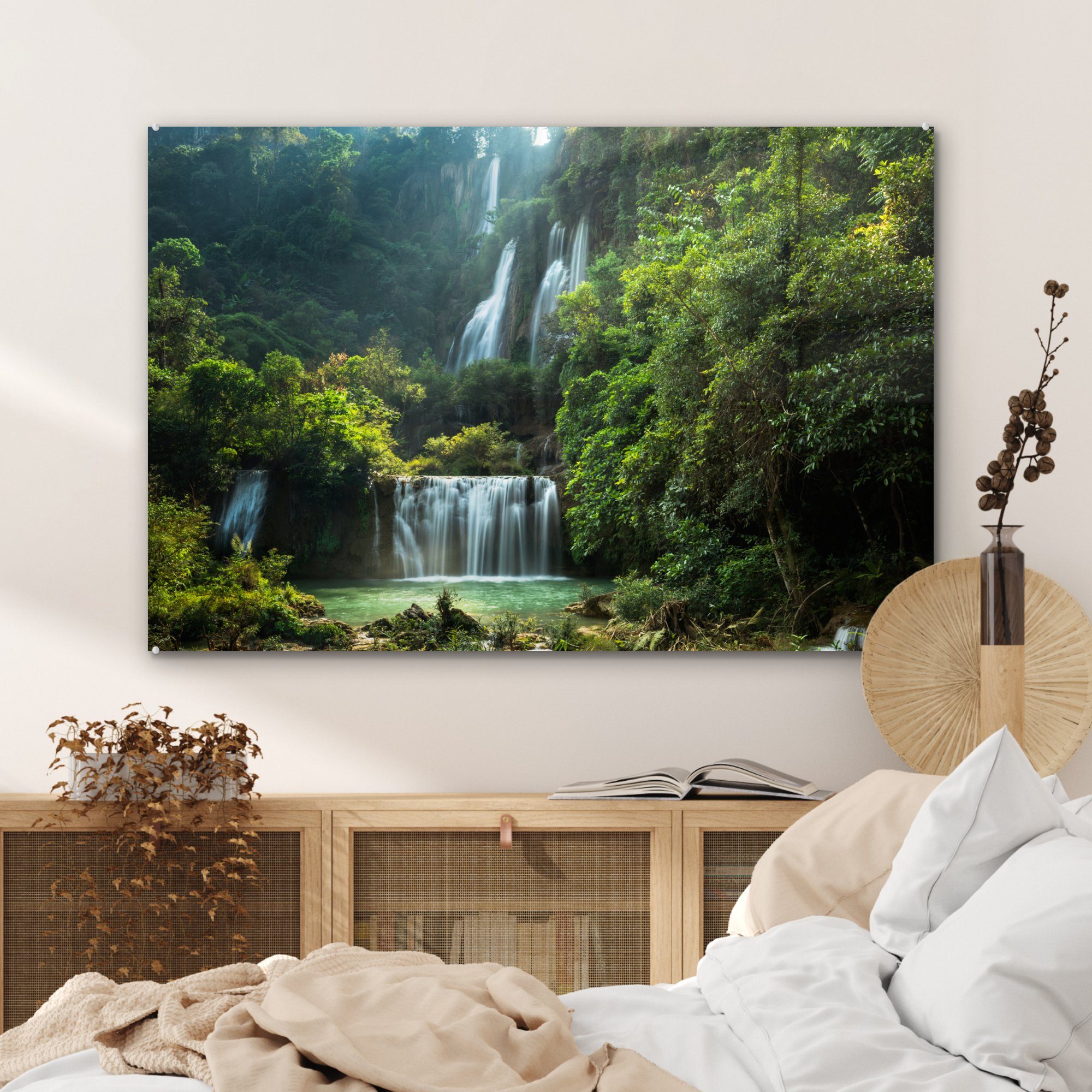 MuchoWow Thailand - & St), Wohnzimmer Acrylglasbild Schlafzimmer Acrylglasbilder - Wasserfall (1 Dschungel,