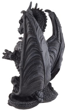 Vogler direct Gmbh Dekofigur Mystischer schwarzer Drache - mit gespreizten Flügeln, von Hand coloriert, aus Kunststein, LxBxH ca. 18x12x23cm