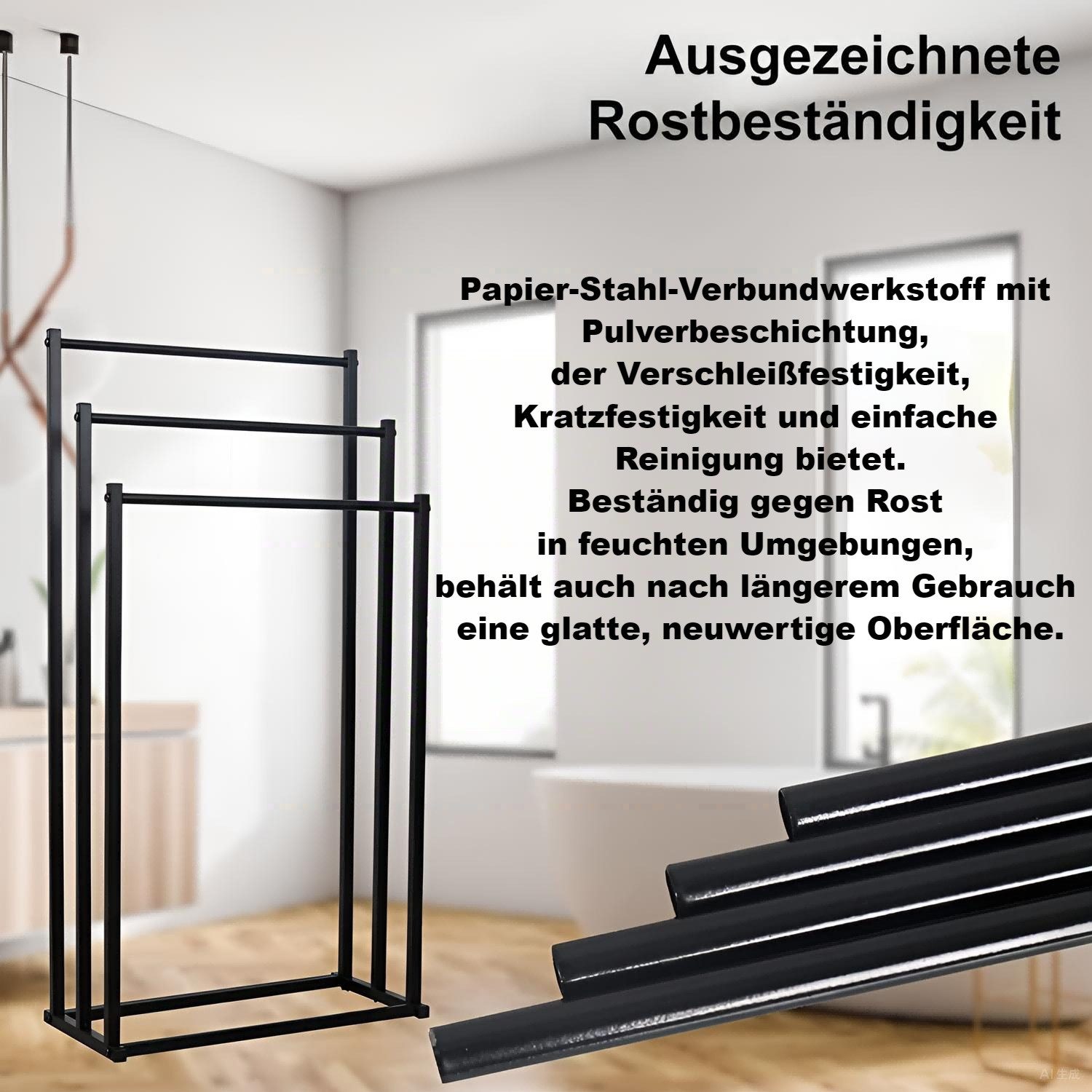 ibettertec Wäscheständer Wäscheständer mit 3 Stangen aus Metall, Handtuchhalter, Beweglich, Handtuchhaken,Badezimmeraufbewahrung,für Badezimmer