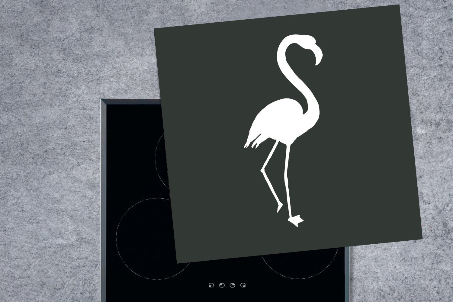 Scherenschnitt Flamingo Vinyl, Weiß, Arbeitsplatte 78x78 - MuchoWow tlg), Herdblende-/Abdeckplatte küche cm, (1 für - Ceranfeldabdeckung,