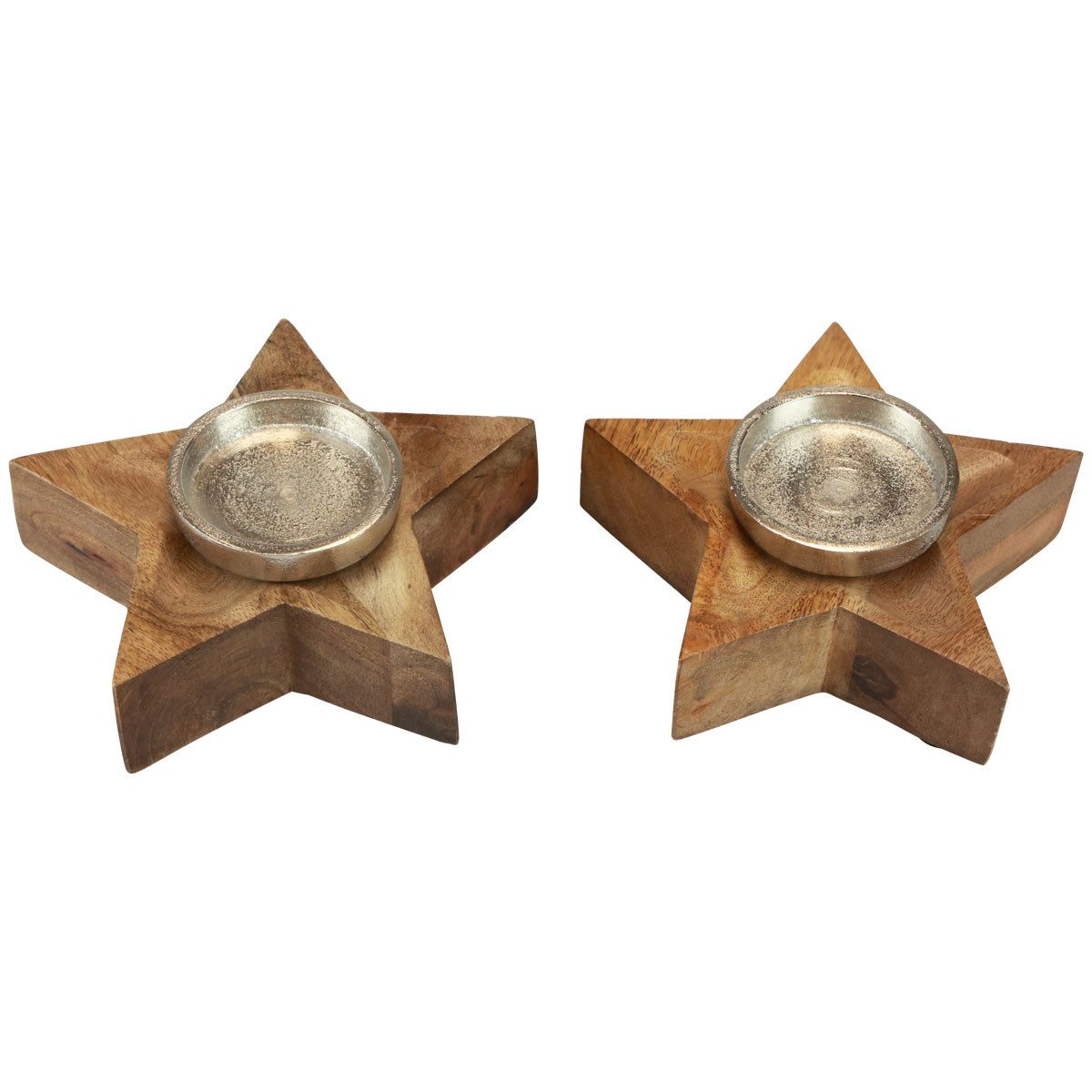 Kerzenhalter Teelichthalter Stern Holz und Metall 15x15x5cm für Weihnachten und