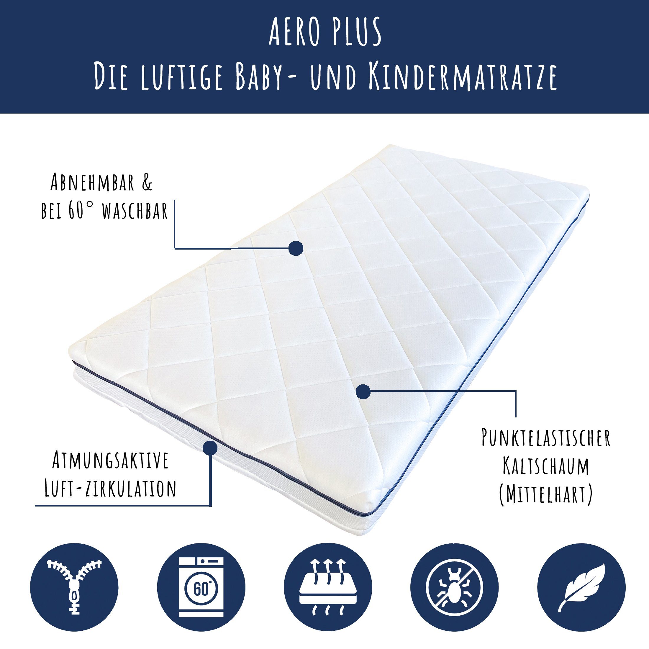 Kindermatratze AERO PLUS mit Ventilationsstreifen 60x120 günstig online kaufen