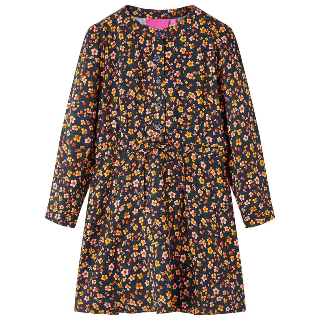 Druckkleid Kinderkleid mit Langen Ärmeln Marineblau 140
