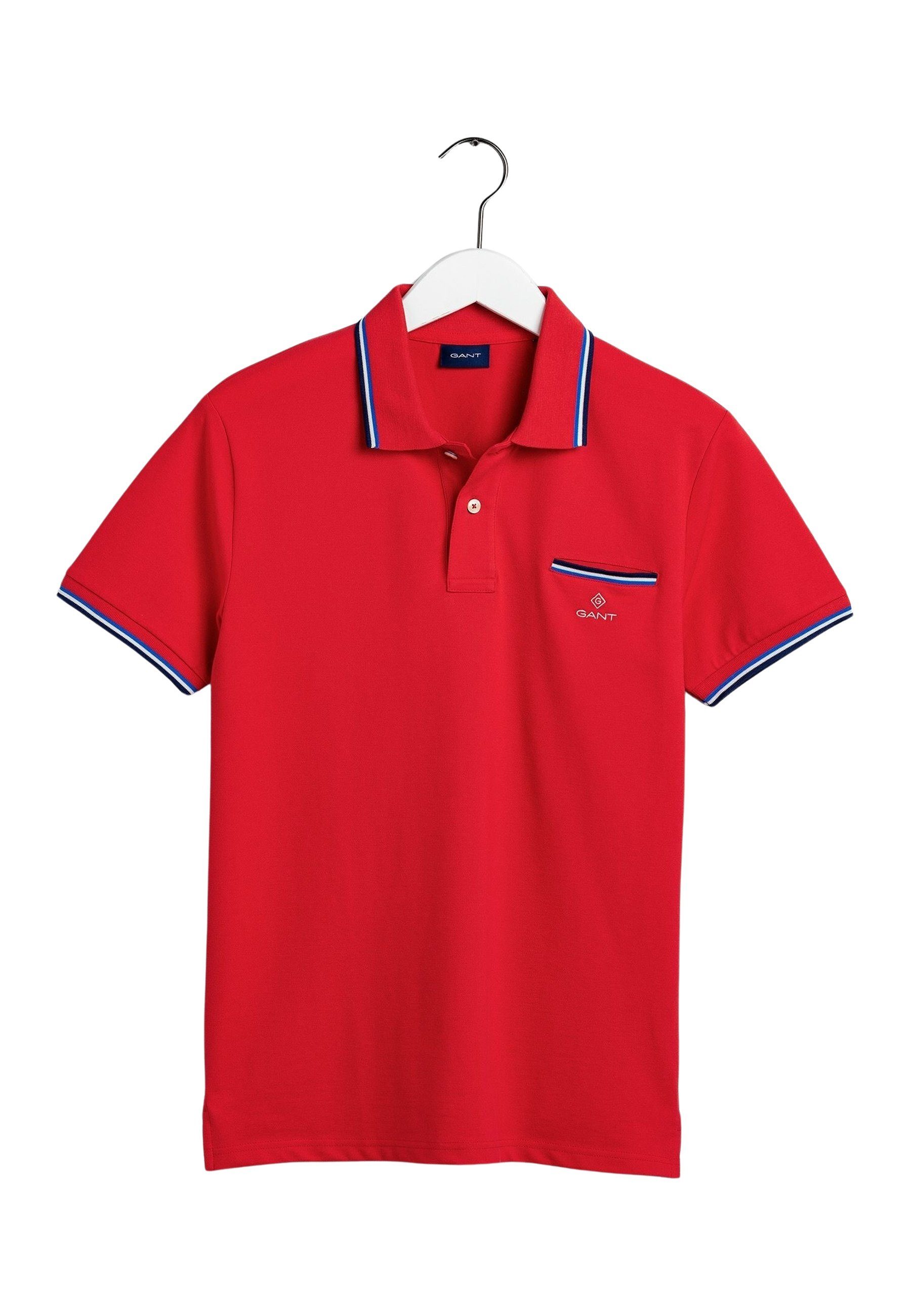 Gant Poloshirt Shirt (1-tlg) Rugger Piqué mit Poloshirt rot Kontraststreifen