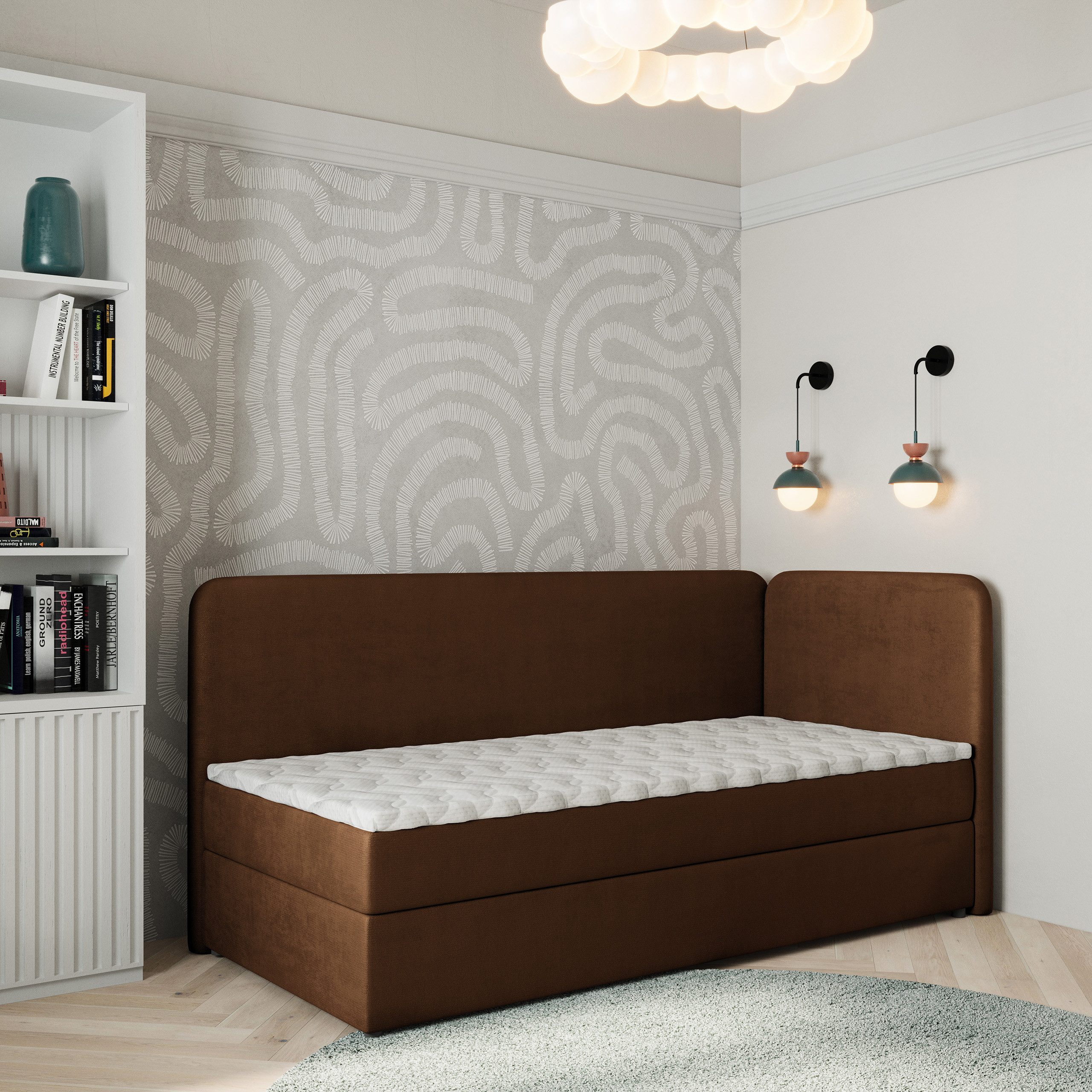 Masseno Boxbett GINA 90x200 cm mit Bonell Matratze und Topper, Einzelbett, Jugendbett, Polsterbett mit Kopfteil, Boxspringbett