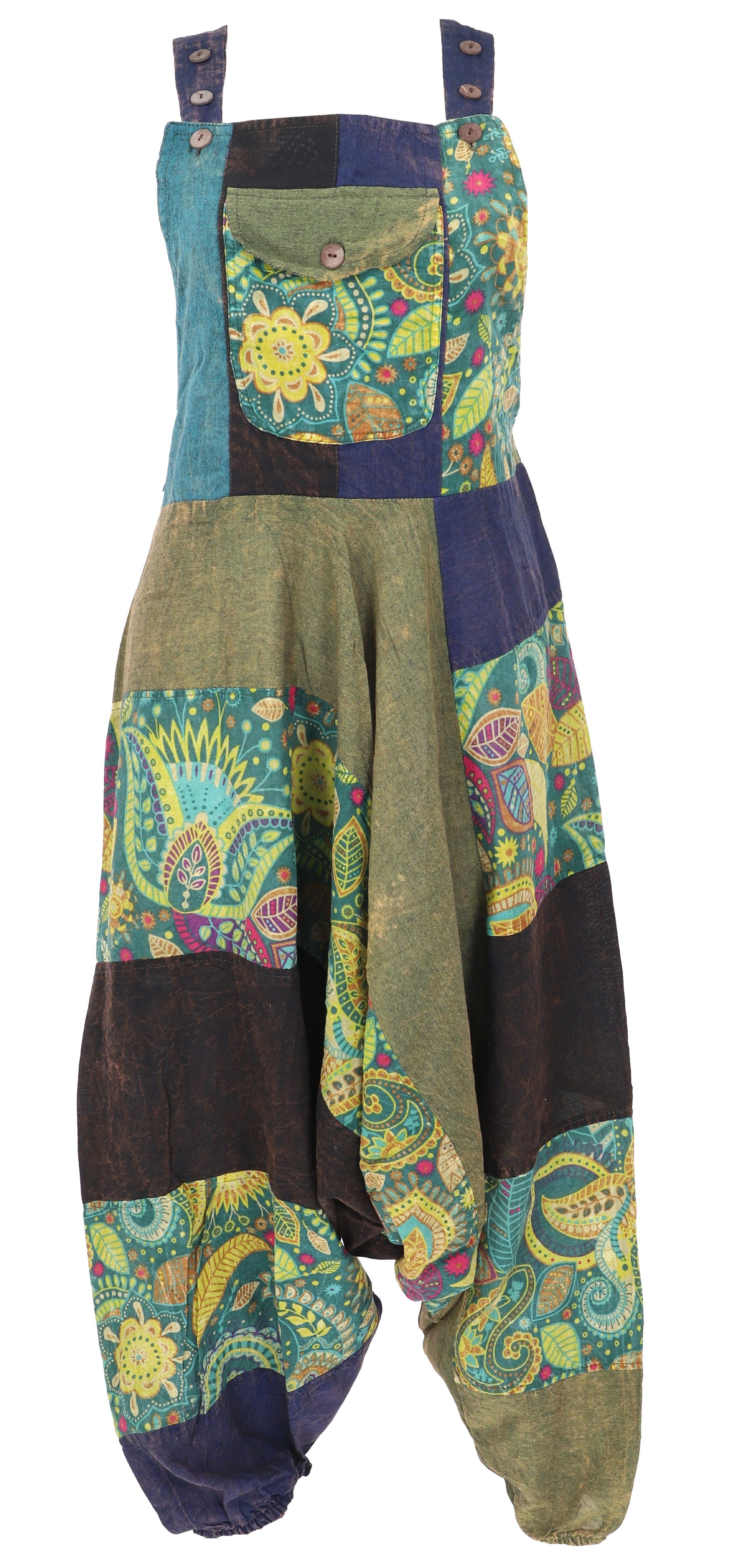 Guru-Shop Relaxhose Unikat Patchwork Boho Latzhose, bunter.. Ethno Style, alternative Bekleidung