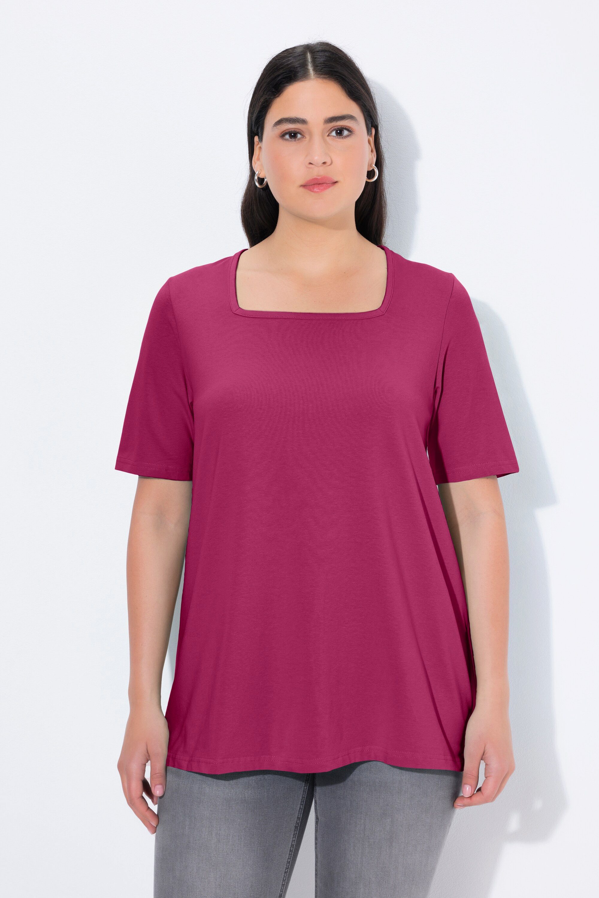 Ulla Popken T-Shirt T-Shirt A-Linie Carré-Ausschnitt Halbarm günstig online kaufen
