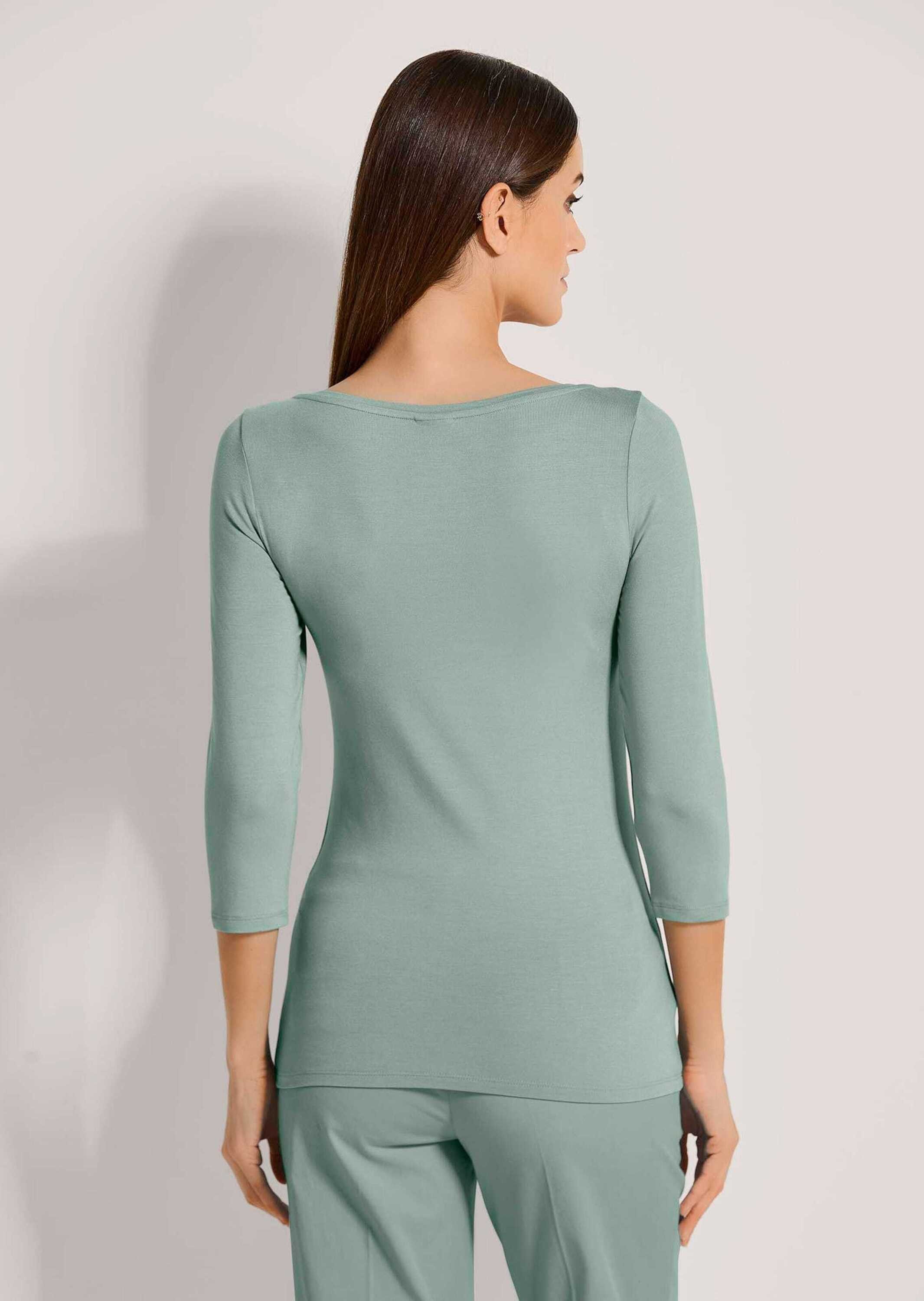 MADELEINE 3/4-Arm-Shirt Halbarm Viskose-Oberteil für Damen Figurbetontes Shirt mit U-Boot-Ausschnitt, 3/4-Ärmeln