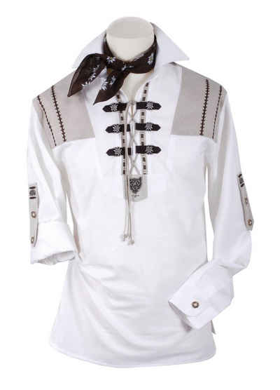 Moschen-Bayern Trachtenhemd Trachtenhemd Herren Wiesn-Hemd zur Lederhose mit Edelweiß - Herrenhemd Langarm + Kurzarm Krempelarm Weiß-Beige