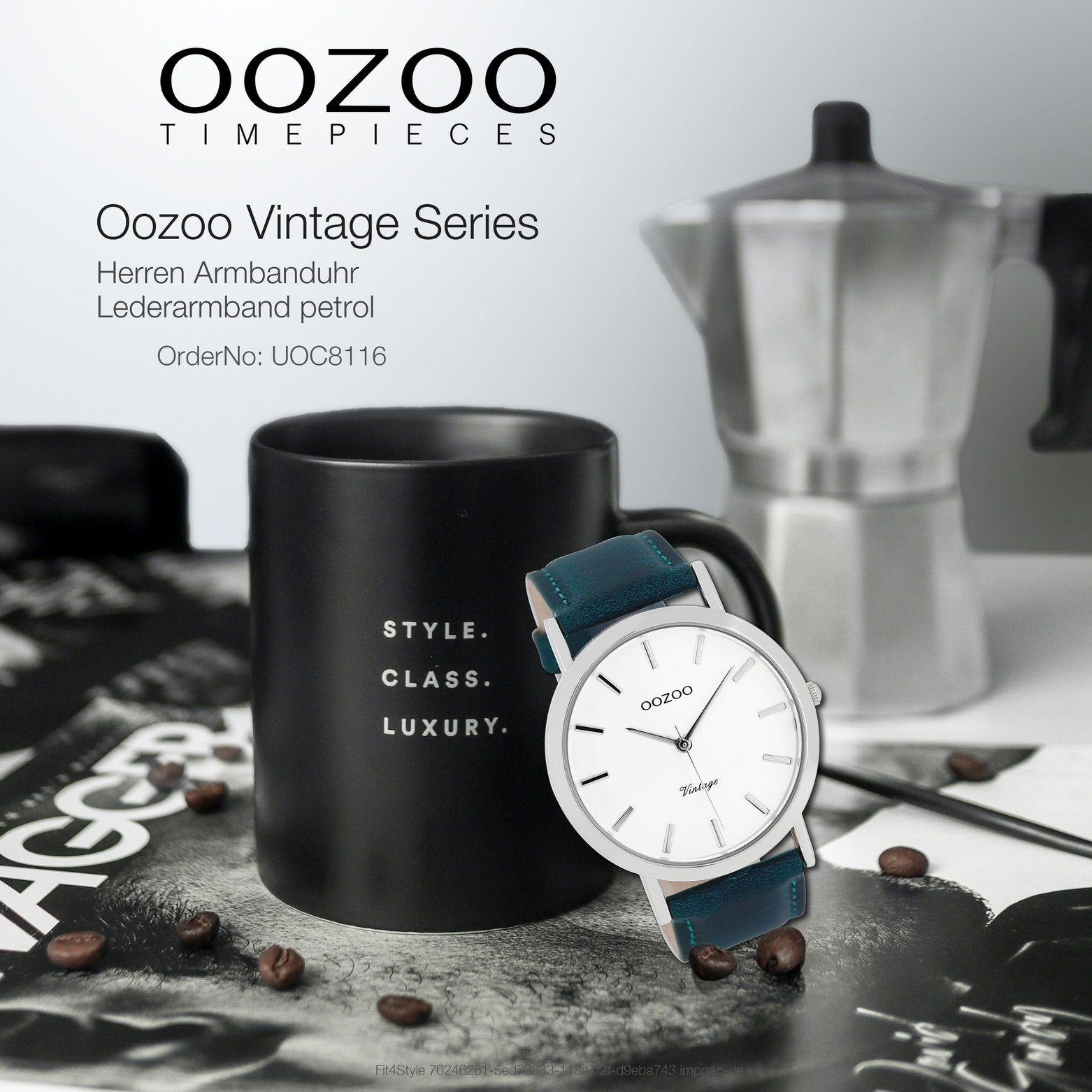 (ca. Herrenuhr OOZOO Lederarmband, groß Herren Series, Oozoo Vintage 45mm) Armbanduhr Quarzuhr rund, Fashion-Style