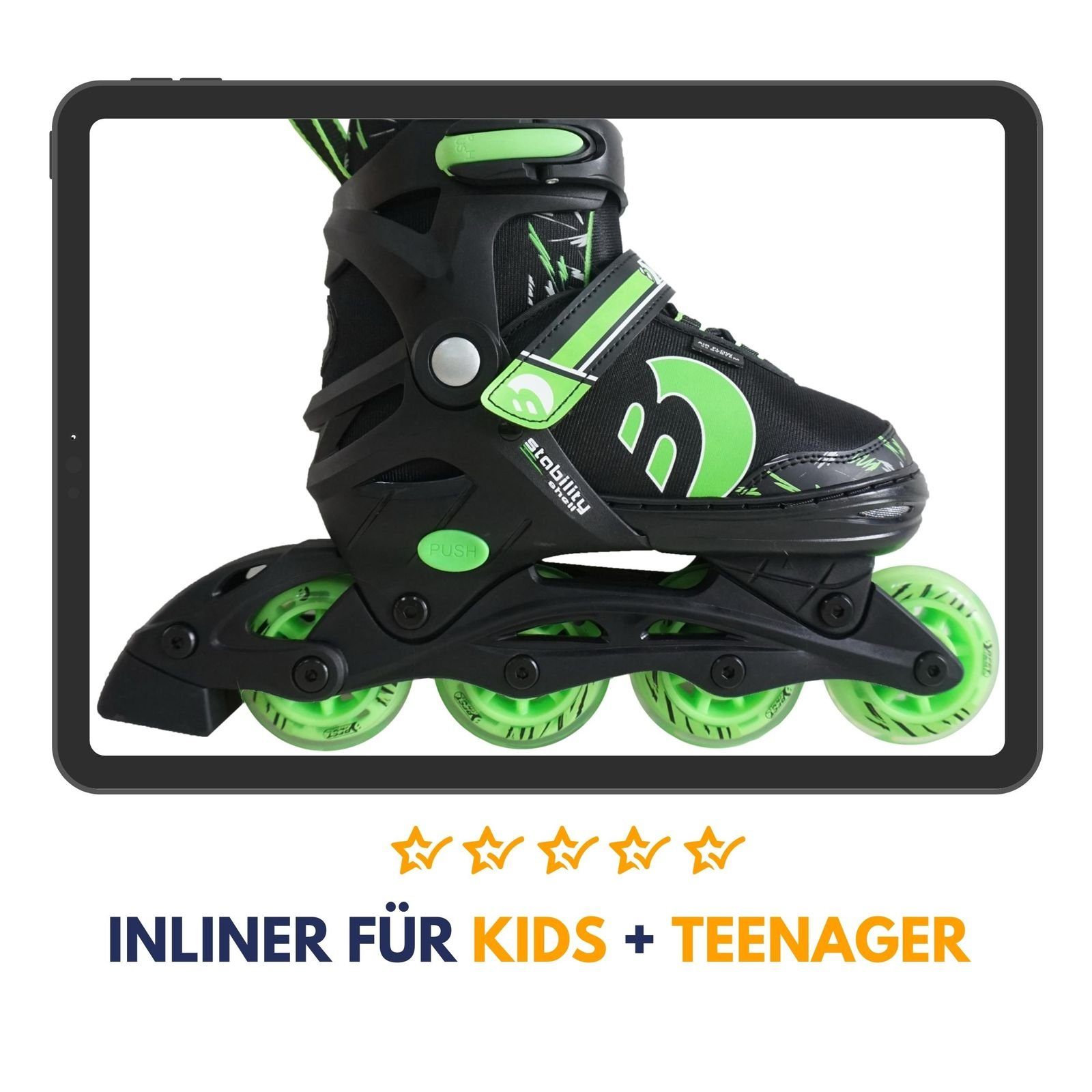 Best Sporting Inlineskates Inline Skates oder pink grün, türkisblau ABEC grün/schwarz 7, Kinder, verstellbar