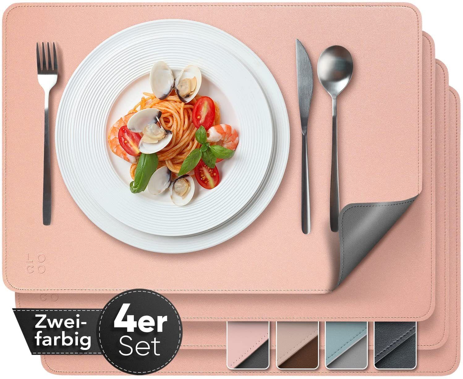 Loco Bird Platzset aus Kunstleder, 4er Set Zweifarbig, 43x30cm Lederoptik -, abwischbare Platzdeckchen Kunstleder
