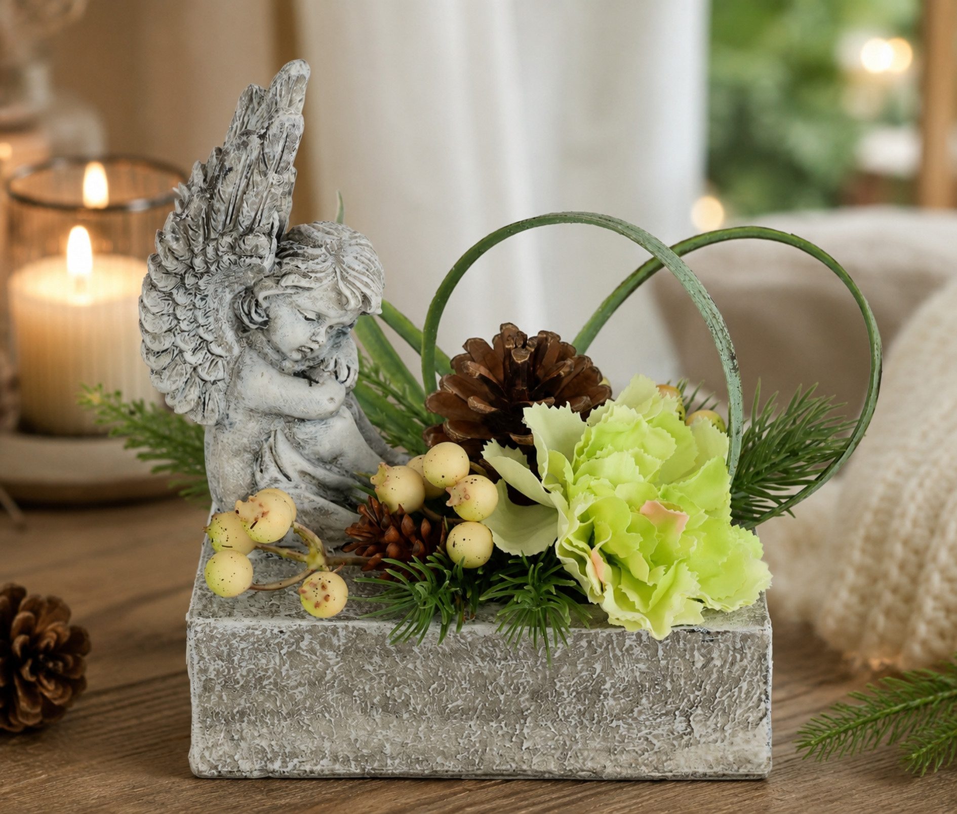 Kunstblume Kunstblumen-Gesteck 'Nelke' mit Engel in Pflanzschale, OTTO home, Höhe 17 cm, Pflanzschale mit Engelfigur und Blütendekoration – Bild 3 von 3