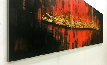 WandbilderXXL XXL-Wandbild Golden Tail 210 x 70 cm, Abstraktes Gemälde, handgemaltes Unikat