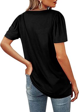 BlauWave Hemdbluse Damen T-Shirt Sommer Frauen einfarbiges Top Shirt (1-tlg., Puff Kurzarm T-Shirts) lockere Passform Elegante Tops