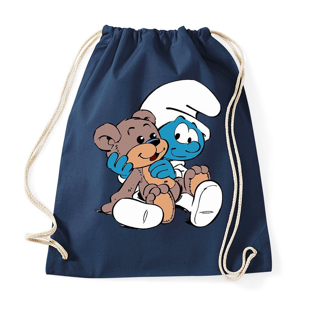 Turnbeutel aus Baumwolle Babyschlumpf Schlümpfe Serie Teddybär Teddy Bär Schlumpf