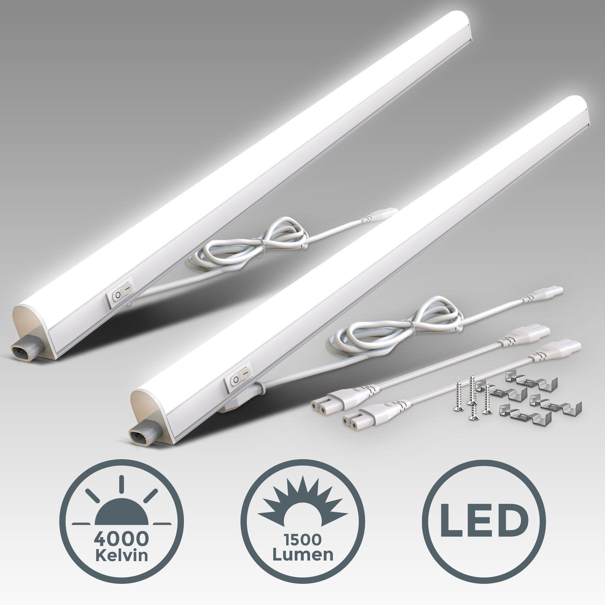 Stecksystem erweiterbar Unterbauleuchte, LED 15W, mit durch 4.000K, 2er Licht, 1500lm, BK_UL1513 B.K.Licht Unterschrankleuchte neutralweißen fest je 87,3cm, integriert, Set Lichtleiste Neutralweiß, LED