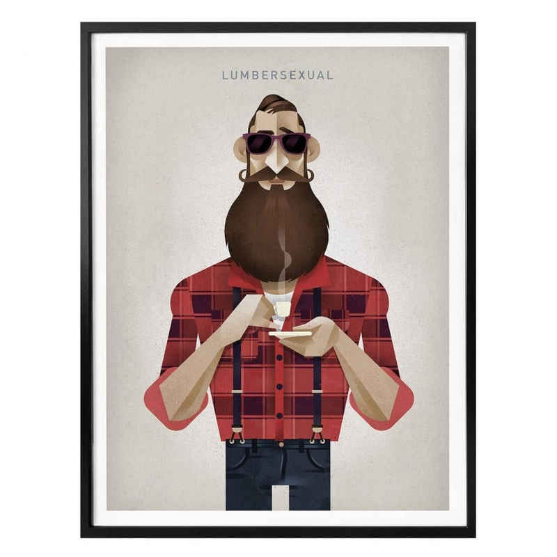 K&L Wall Art Poster Poster Braun Hipster Kaffee Holzfäller Deko Lumbersexual, Kinderzimmer Wandbild modern