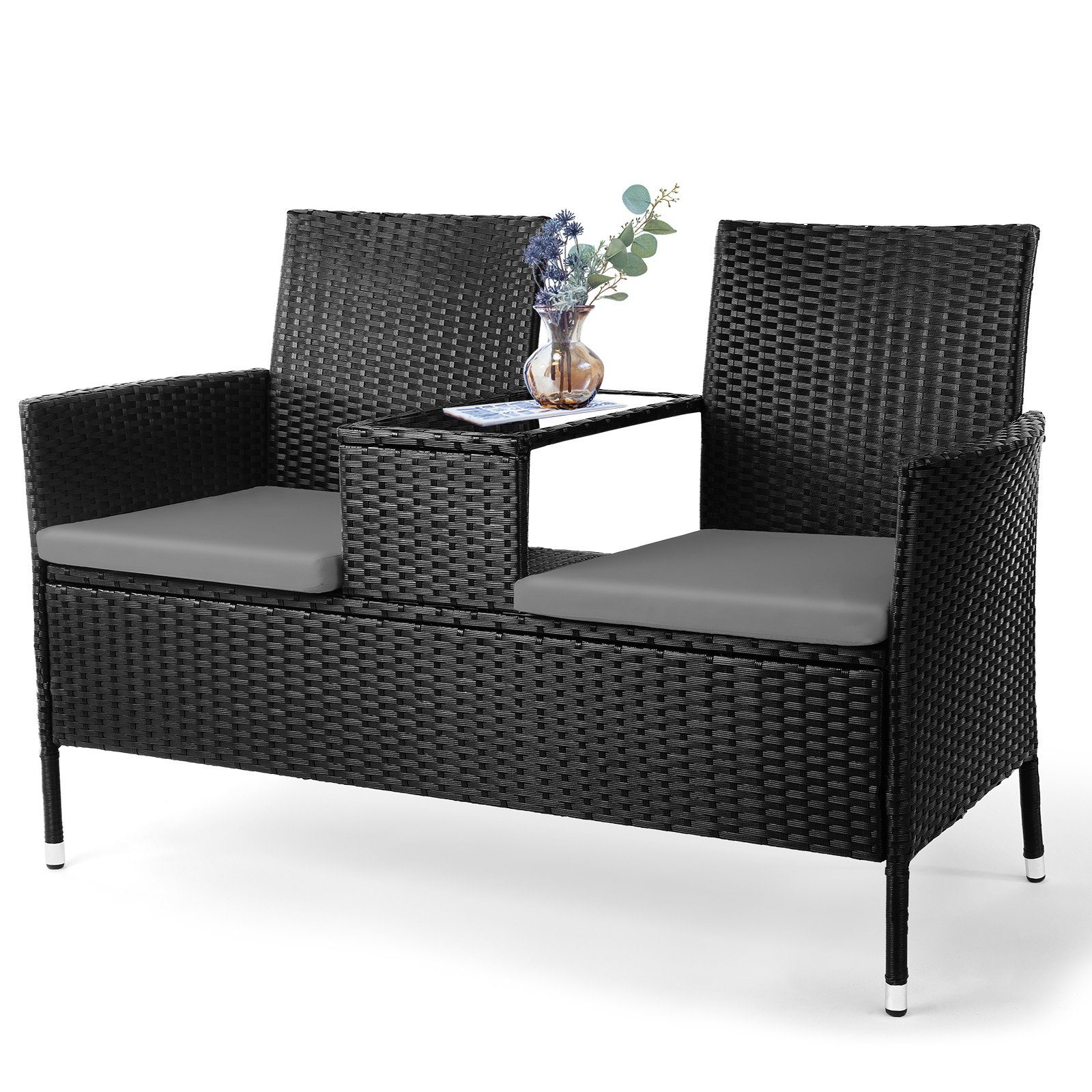 TLGREEN Gartenbank 2Sitzer Balkonmöbel Set, Polyrattan GartenloungeBank