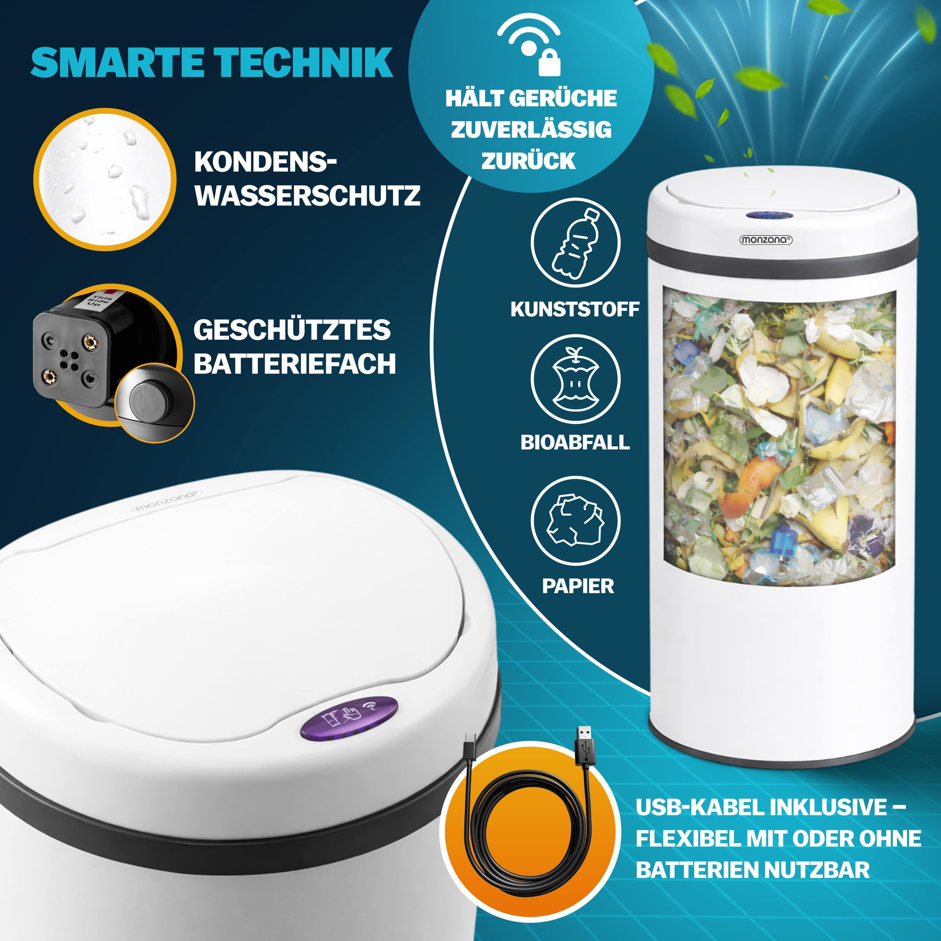 monzana Mülleimer, 40 L Automatik Sensor Mülleimer LED Display Müllbehälter berührungslos