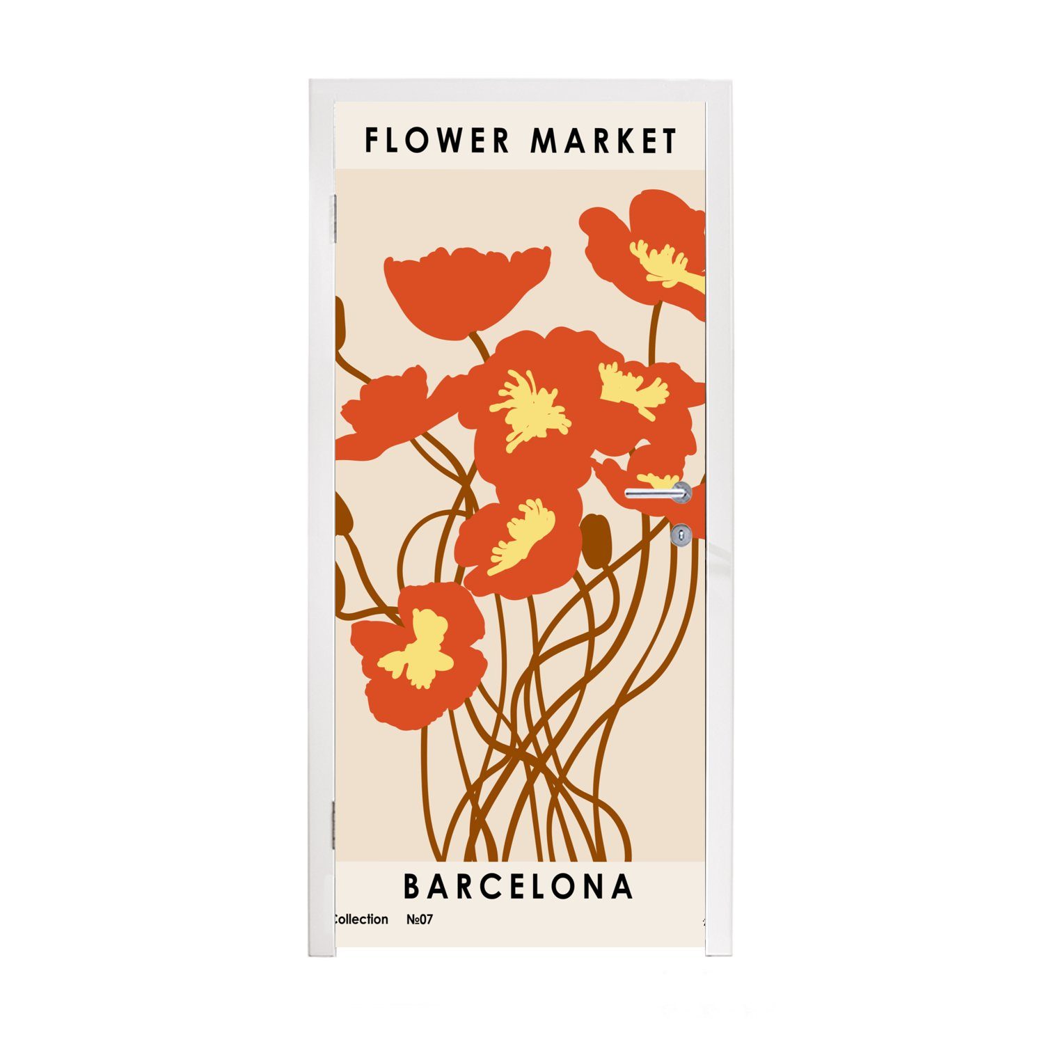 MuchoWow Türtapete Blumen - Türaufkleber, Zitate Fototapete für - (1 75x205 - bedruckt, cm - Vintage, St), Tür, Pastell Barcelona Matt