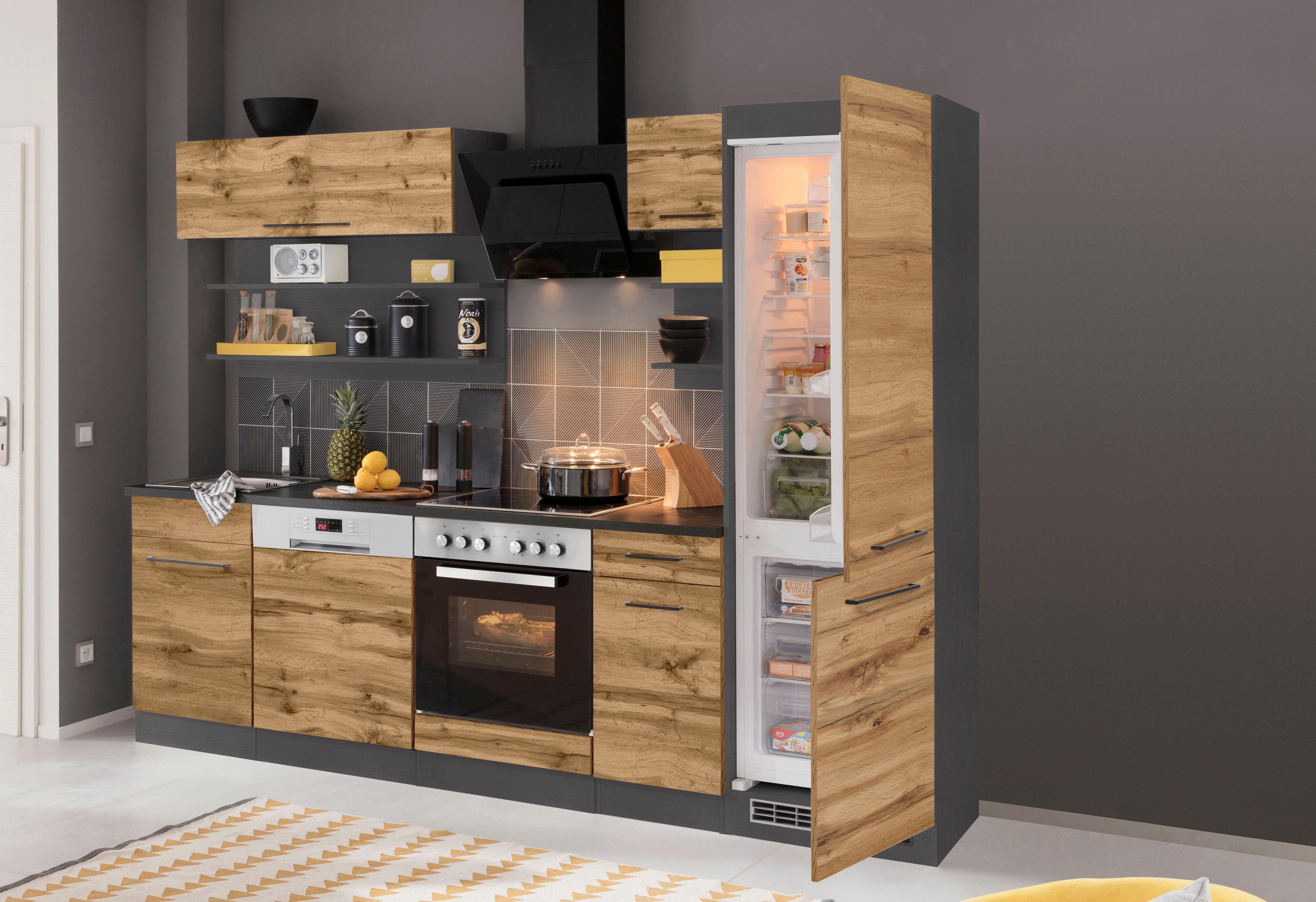 KOCHSTATION Küchenzeile KS-Tulsa, ohne E-Geräte, Breite 270 cm, schwarze Metallgriffe, MDF Fronten