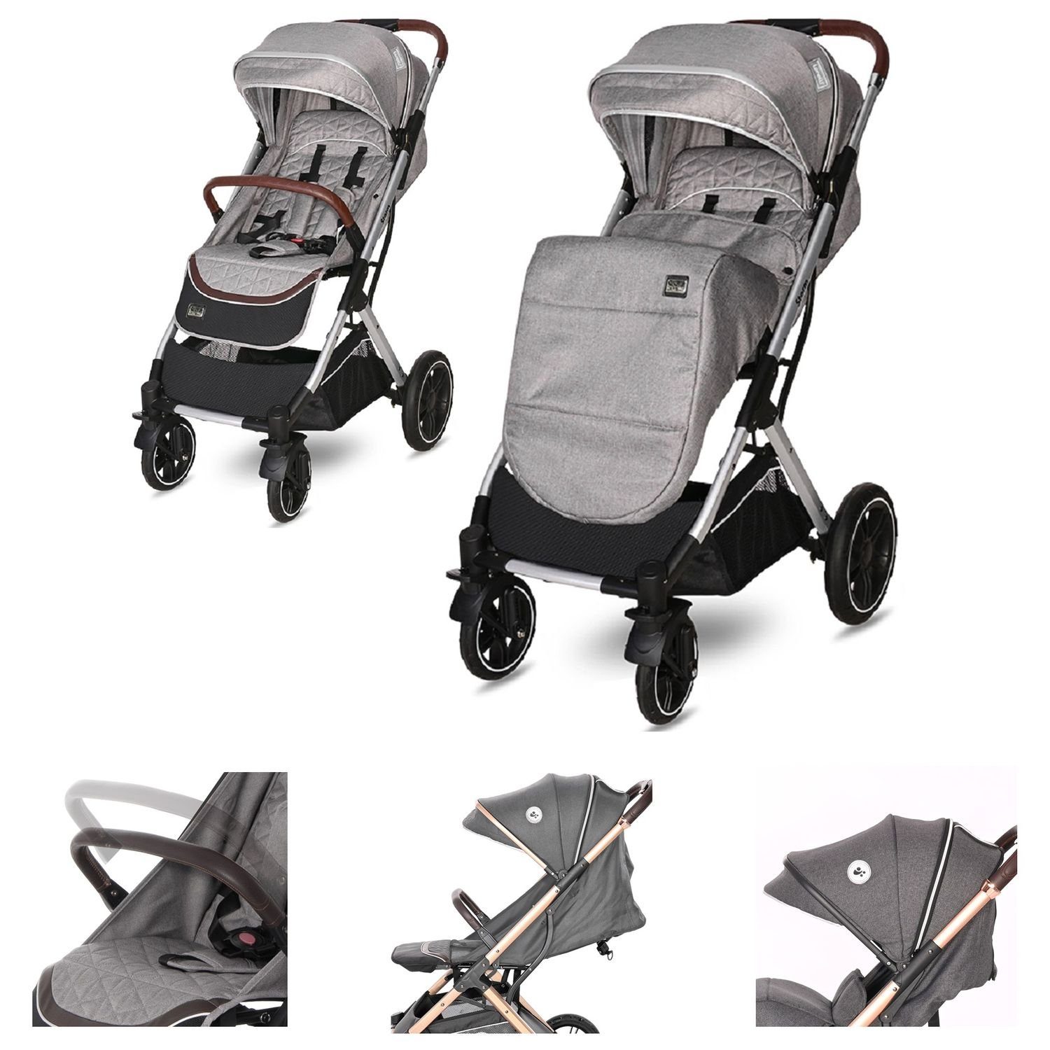 Lorelli Kinder-Buggy Fußabdeckung, Buggy, Sonnendach, verstellbar PU-Räder, grau/schwarz Kinderwagen Storm