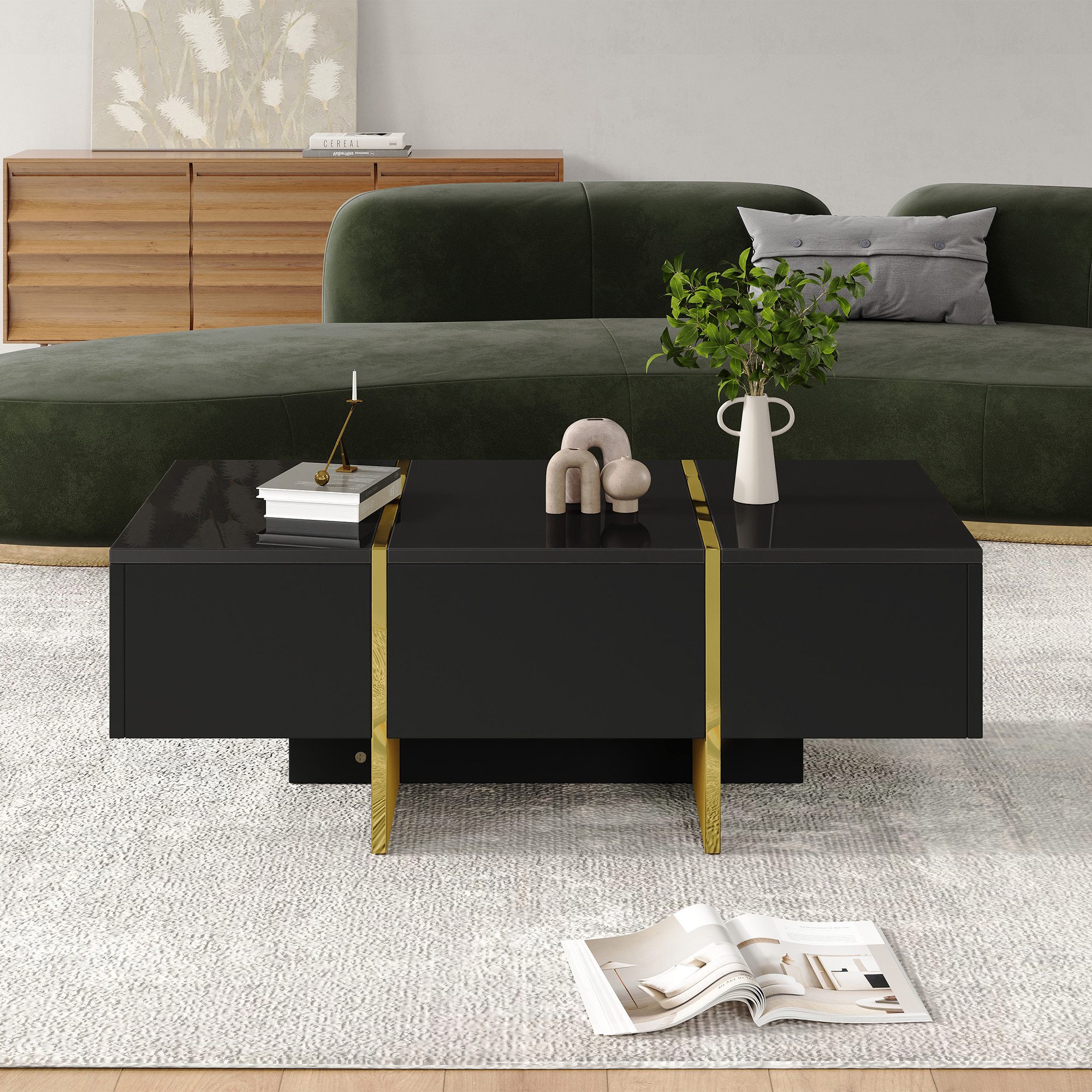 MODFU Couchtisch mit goldenen Akzenten (Wohnzimmertisch, günstig online kaufen