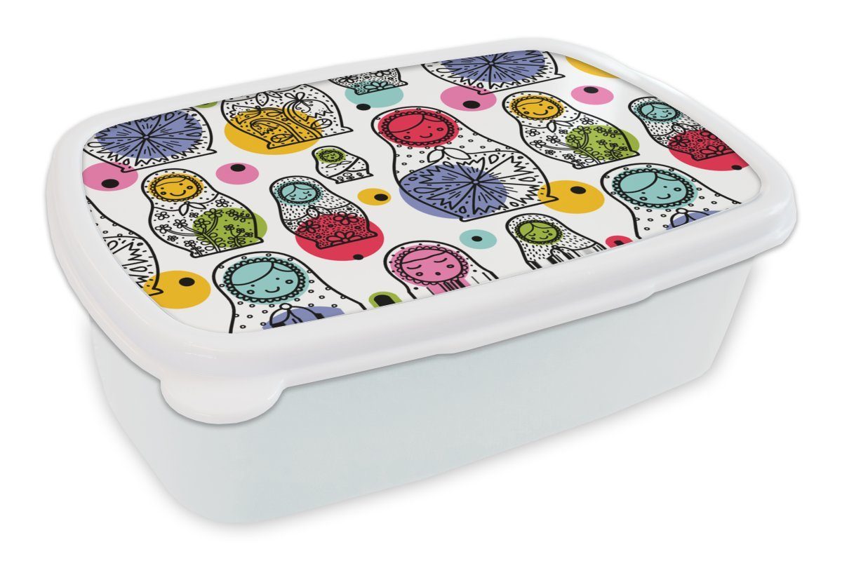 MuchoWow Lunchbox Matroschka - Schnittmuster - Baby, Kunststoff, (2-tlg), Brotbox für Kinder und Erwachsene, Brotdose, für Jungs und Mädchen weiß