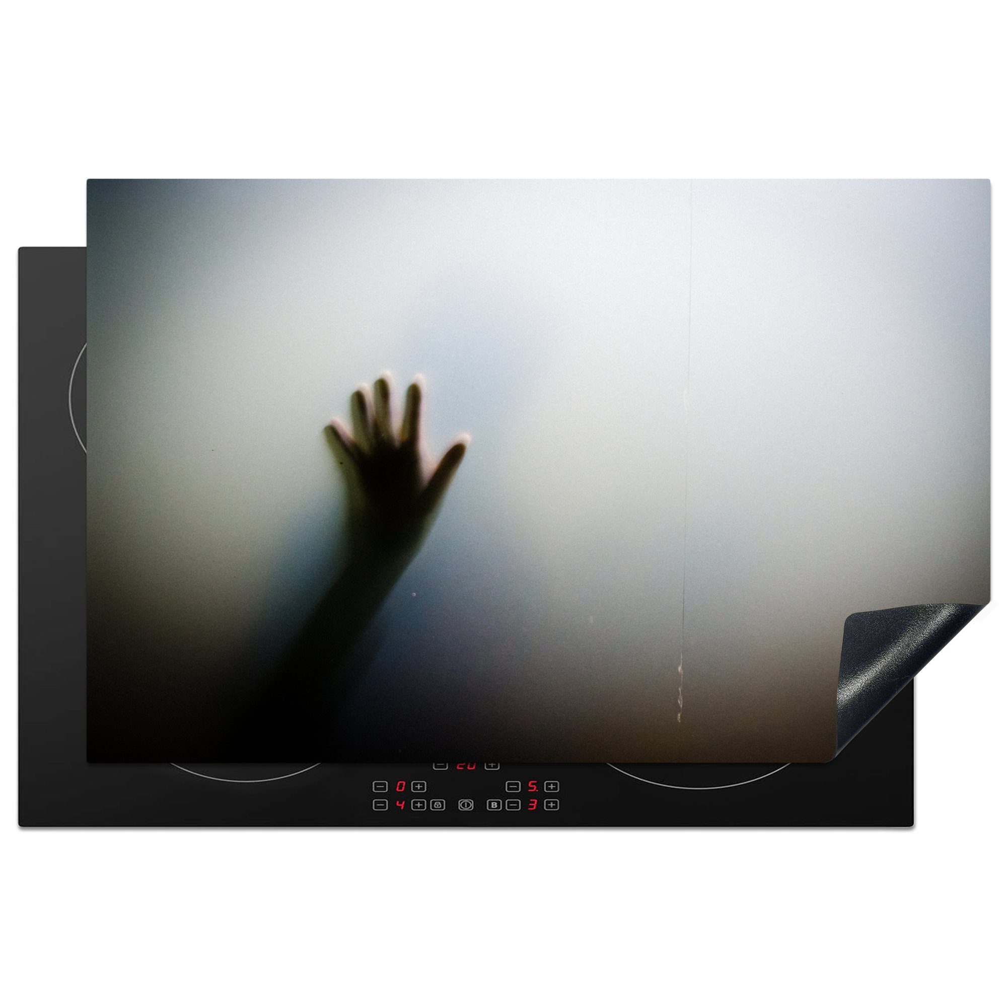 MuchoWow Herdblende-/Abdeckplatte Schwarz-Weiß-Foto der Hand eines Geistes, Vinyl, (1 tlg), 81x52 cm, Induktionskochfeld Schutz für die küche, Ceranfeldabdeckung