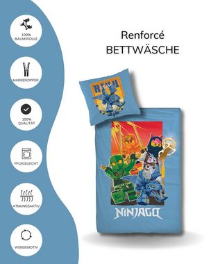 Bettwäsche Lego Ninjago Drache Riyu, 135x200 + 80x80 cm, 100 % Baumwolle, MTOnlinehandel, Renforcé, 2 teilig, Kinder-Bettwäsche für Ninja Fans, Lloyd, Sora & Arin