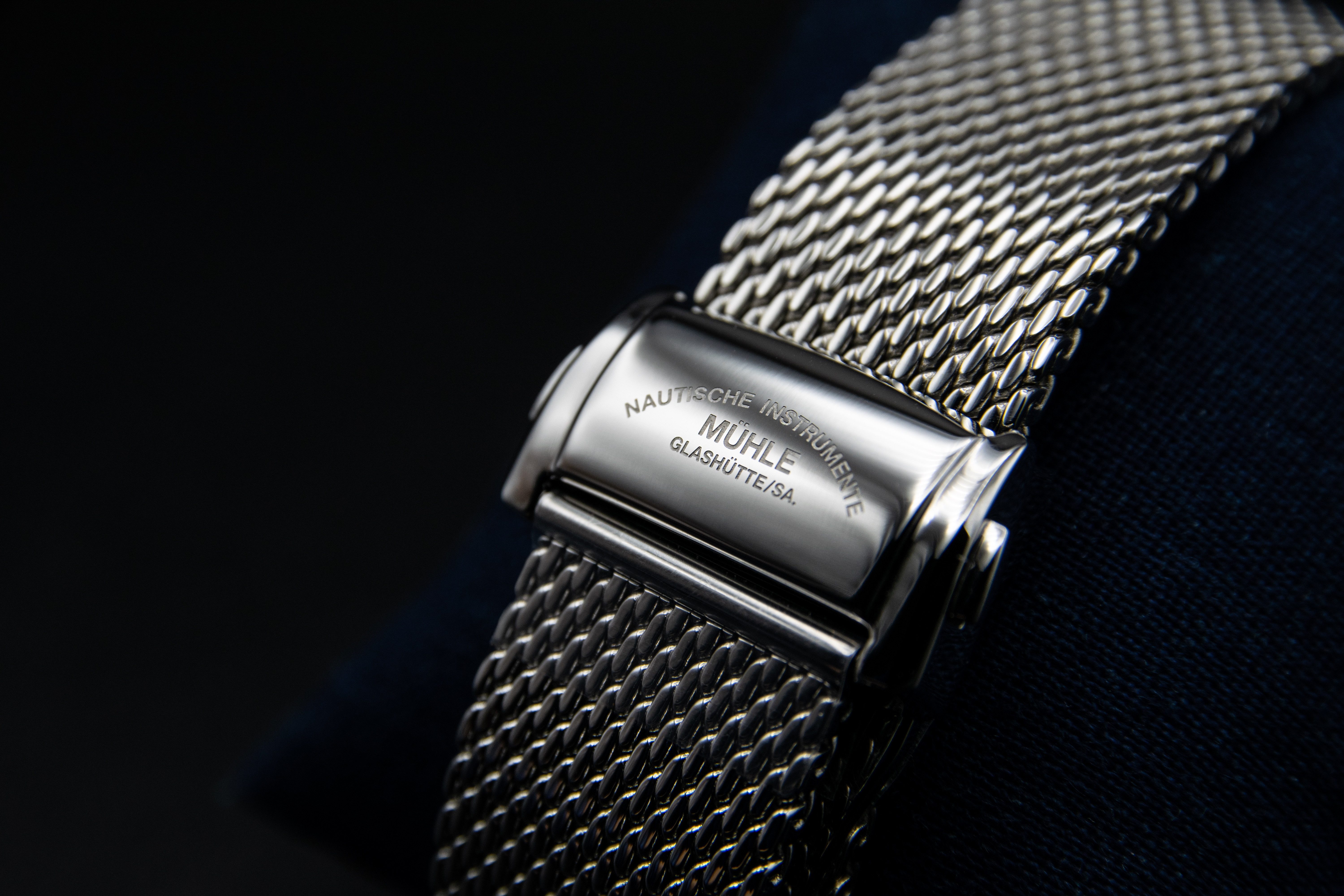 Nautische Instrumente Mühle Glashütte/Sa. Automatikuhr Herrenuhr Mühle Glashütte Panova Blau mit Edelstahlarmband