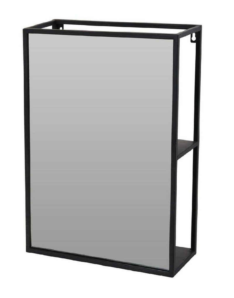 Meinposten Wandspiegel »Wandspiegel Spiegel mit Ablage Schminkspiegel Metall Glas Schwarz 35x50x12 cm« (1-St), Moderner Spiegel aus Metall in schwarz mit 2 Regalfächern, rechteckig mit schwarzem Metallrahmen