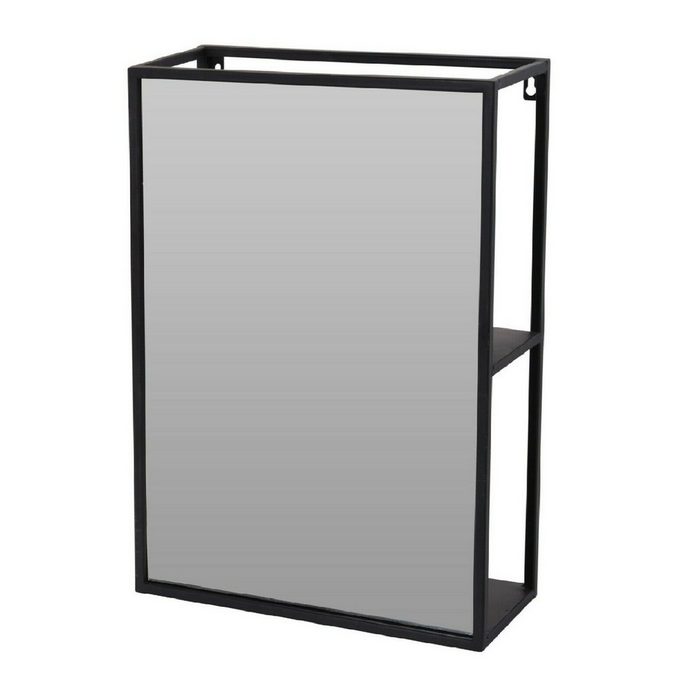 Meinposten Wandspiegel Wandspiegel Spiegel mit Ablage Schminkspiegel Metall Glas Schwarz 35x50x12 cm (1-St) Moderner Spiegel aus Metall in schwarz mit 2 Regalfächern rechteckig mit schwarzem Metallrahmen