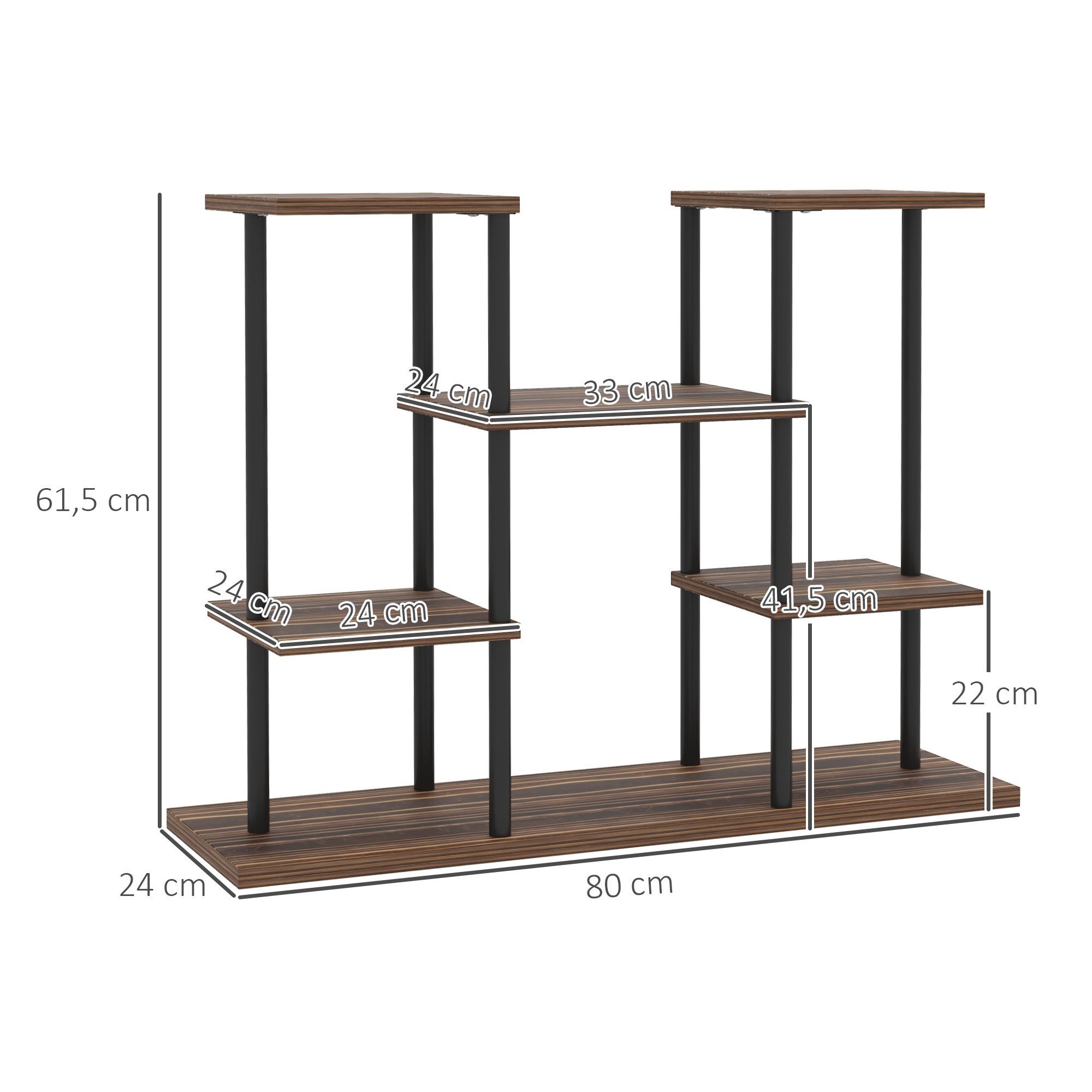 Outsunny Pflanzentreppe 4-Etagen, 61,5 cm hoch, aus Holz (mehrstöckig Pflanzenständer, 1 St., Blumenständer für Innen Außen), für Wohnzimmer, Garten Balkon, Verkohlt