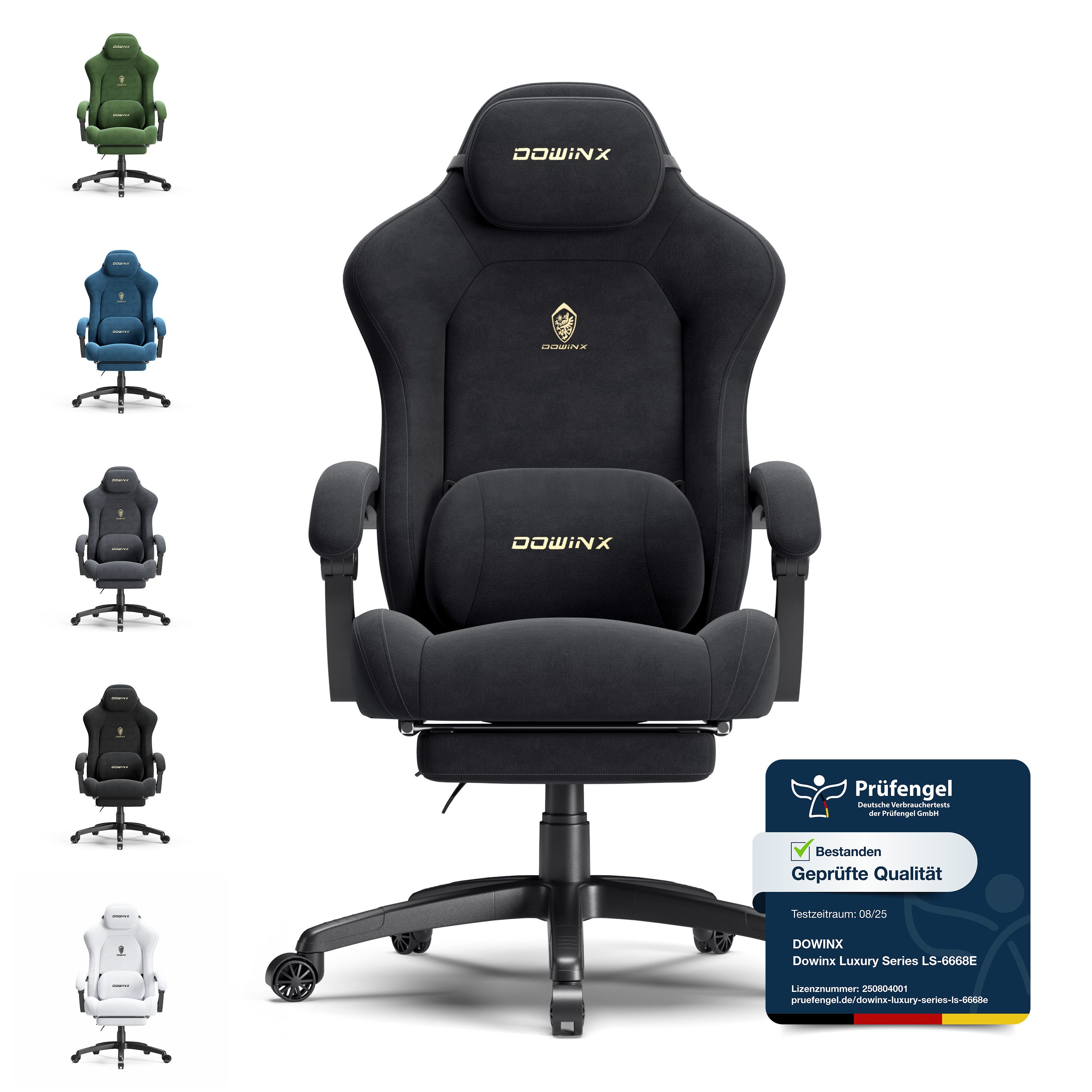 Dowinx Gaming-Stuhl Atmungsaktiver und Ergonomischer Bürostuhl aus Mikrofaser-Velours (Packung), Weiches Sitzgefühl, Verstellbarer Schreibtischstuhl mit Fußstütze