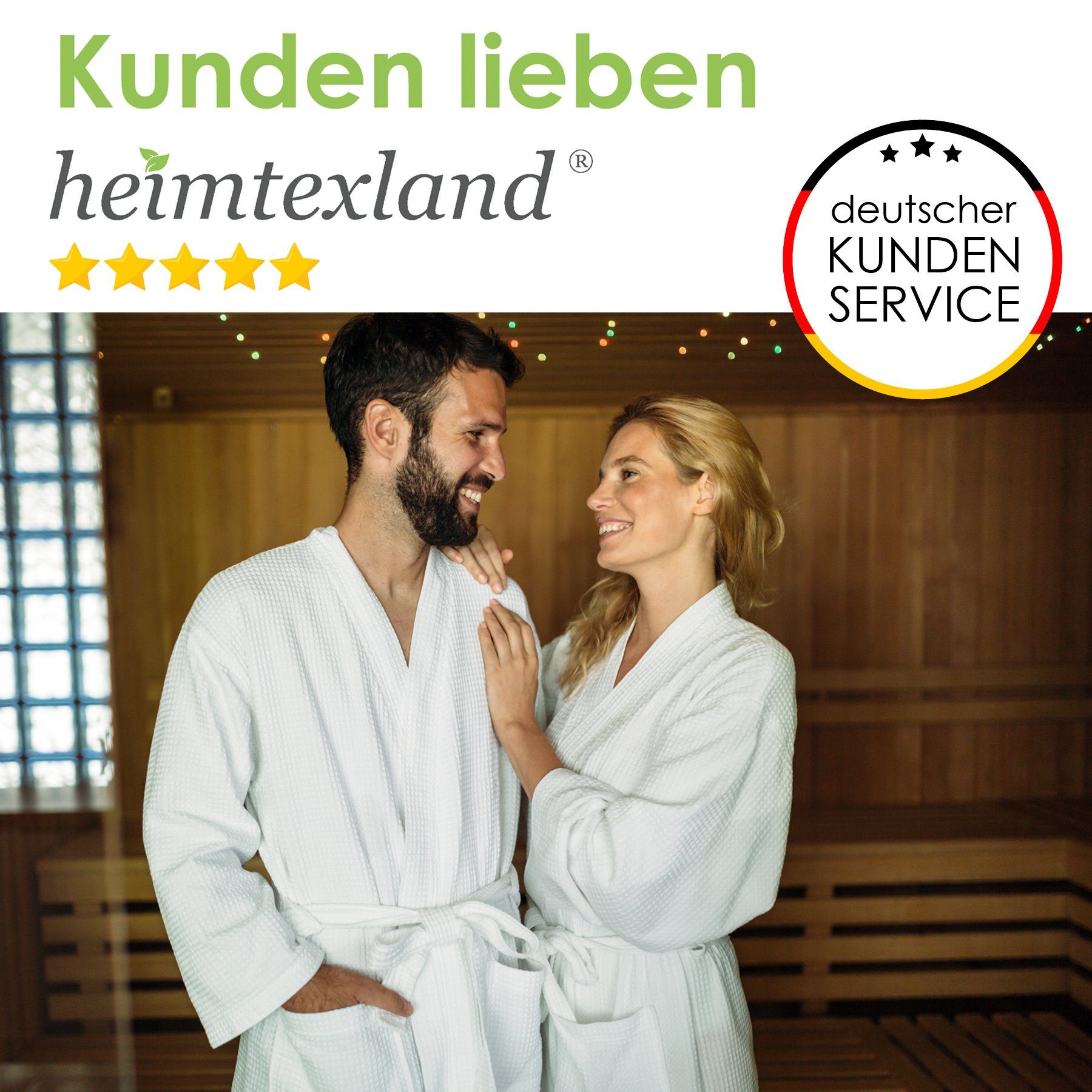 heimtexland Bademantel Bademantel Waffelpique schnelltrocknend Baumwolle, Midilänge, Baumwolle, 2 Taschen I Bindegürtel I Schalkragen, Gürtel, Innenfutter weicher Frottier I saugstark I Herren mit Kragen