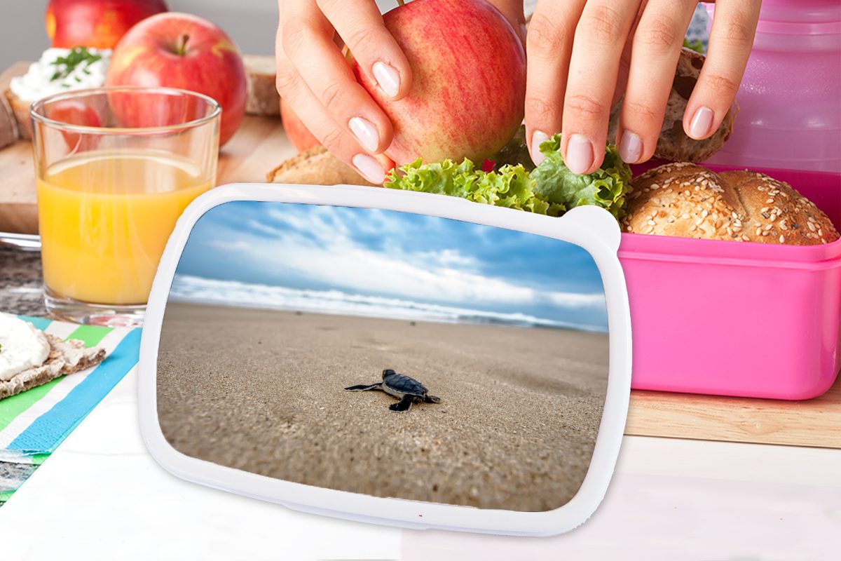Lunchbox (2-tlg), Meer Erwachsene, MuchoWow Brotdose Strand - Mädchen, Kunststoff Brotbox rosa Kunststoff, - Snackbox, für Schildkröte, Kinder,