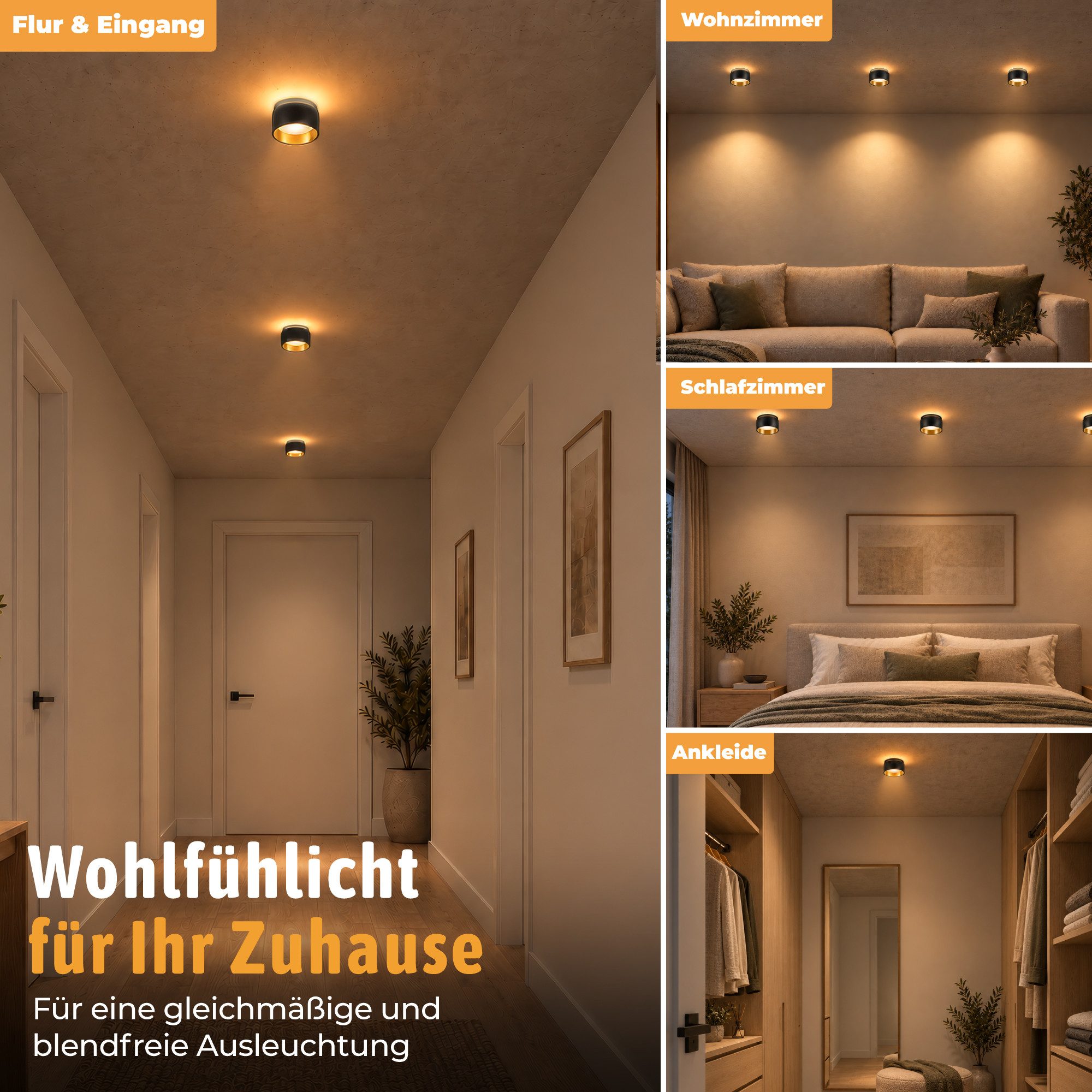 SSC-LUXon LED Aufbaustrahler Design LED Einbauspot Sudara schwarz gold indirektes Licht mit LED, Neutralweiß, Warmweiß, Tageslichtweiß – Bild 3 von 5