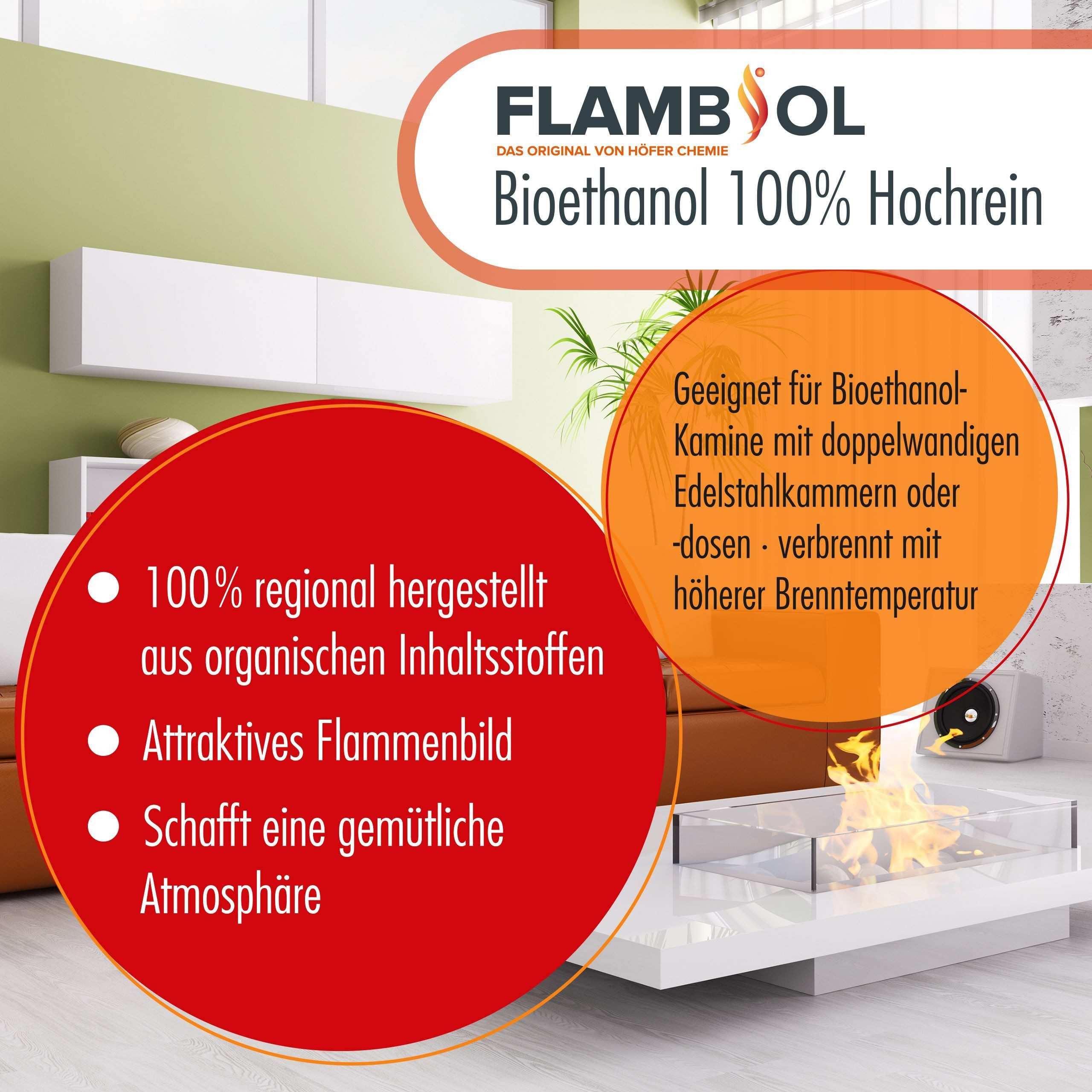 Höfer Chemie GmbH Bioethanol 3x 10 L FLAMBIOL® Bioethanol 100% Hochrein, 30 l, (3-St), Reiner Brennstoff für sauberes, rückstandsfreies Feuer – Bild 5 von 5