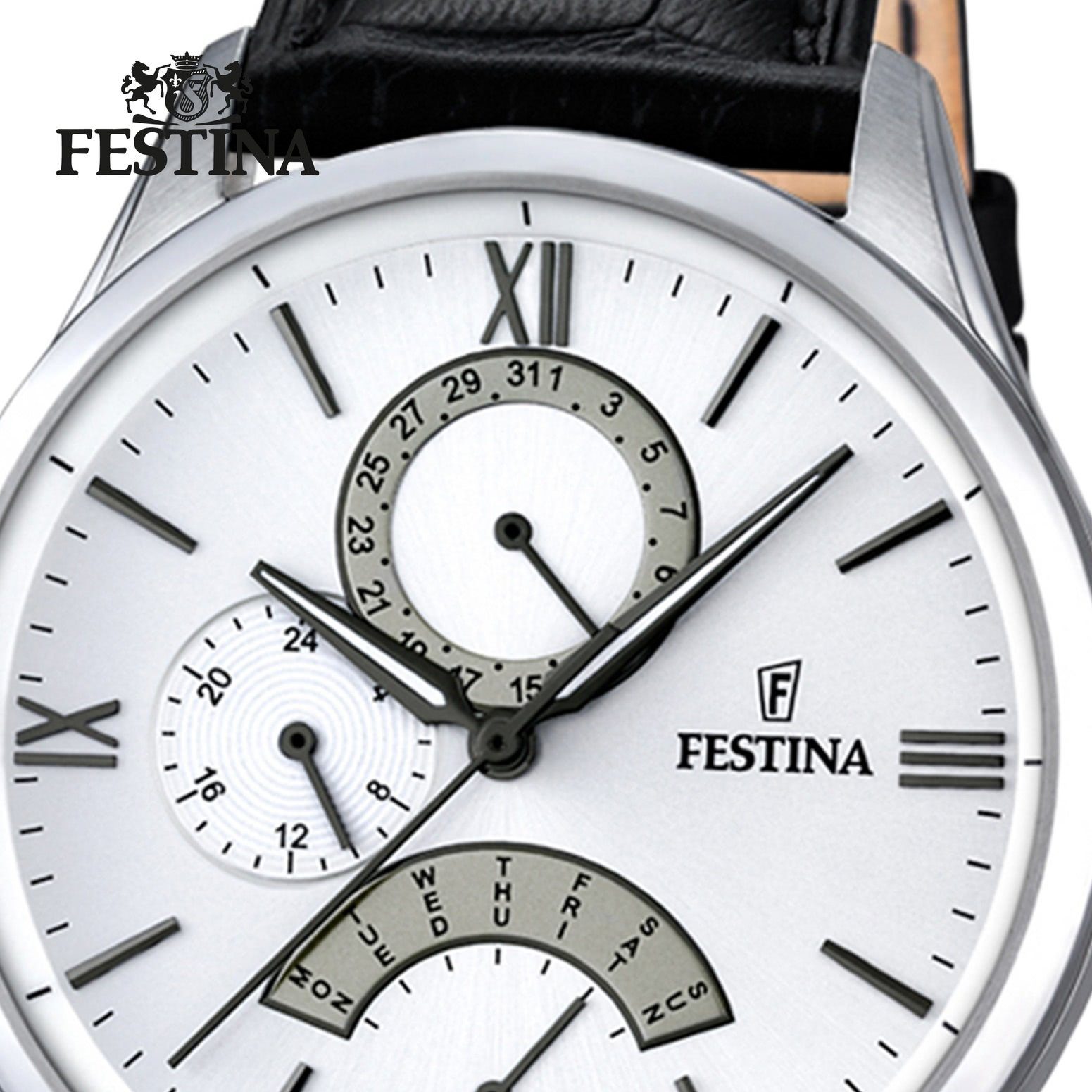 schwarz Festina Festina Lederarmband Herren Uhr rund, F16823/1, Multifunktionsuhr Armbanduhr Herren