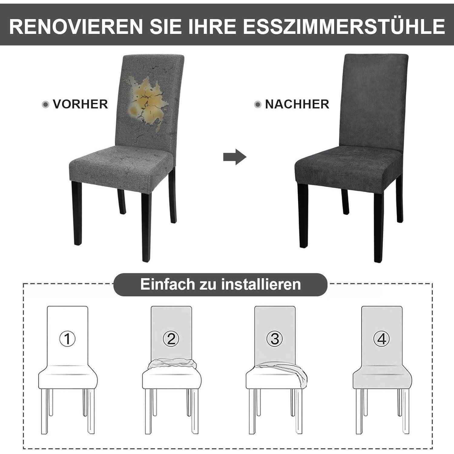 LuxusKollektion Stuhlbezug Stuhlhussen Sämischleder Stretch PU Freischwinger 4er Schwarz 4er Set – Bild 5 von 5