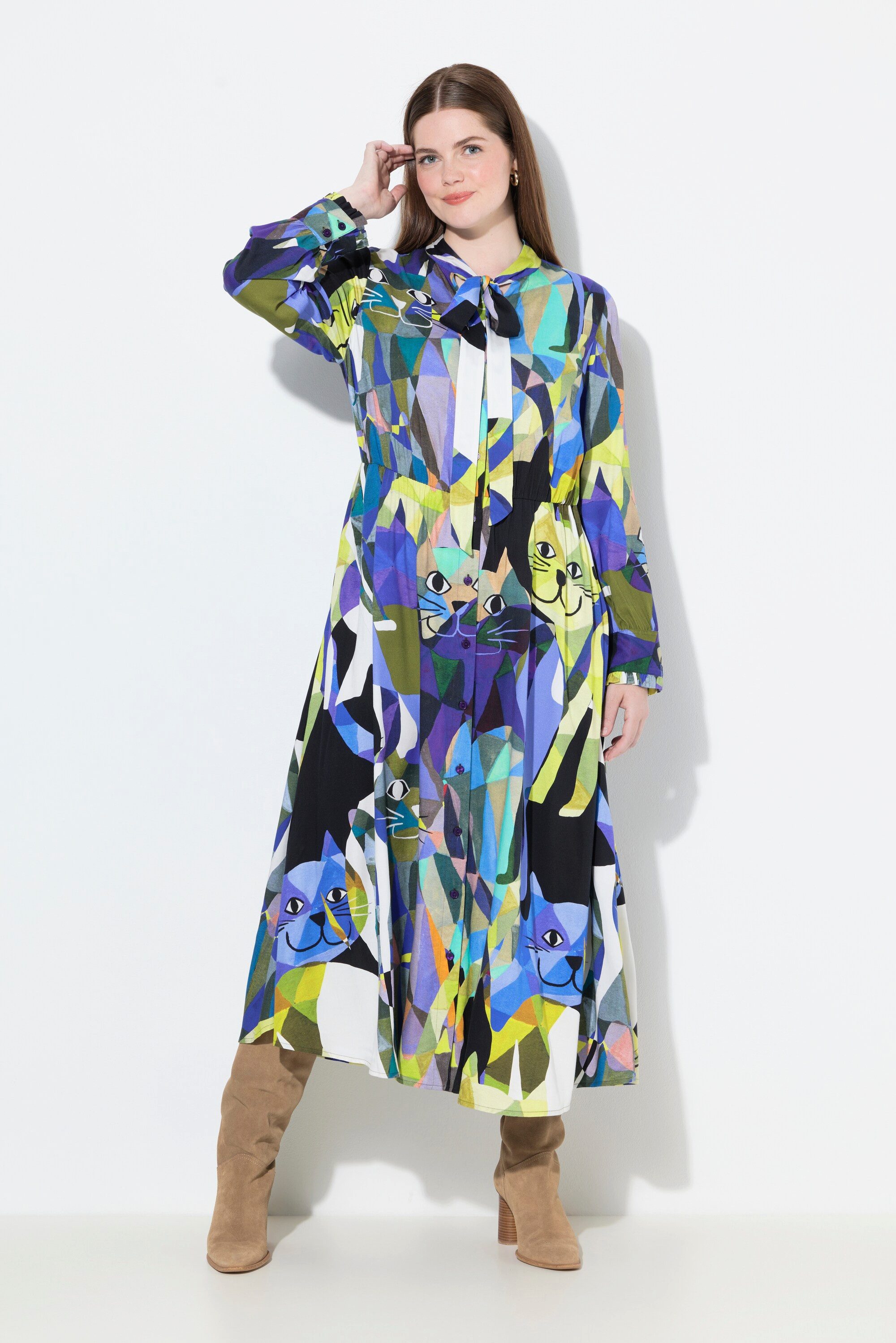 Ulla Popken Jerseykleid Maxikleid A-Linie V-Ausschnitt günstig online kaufen