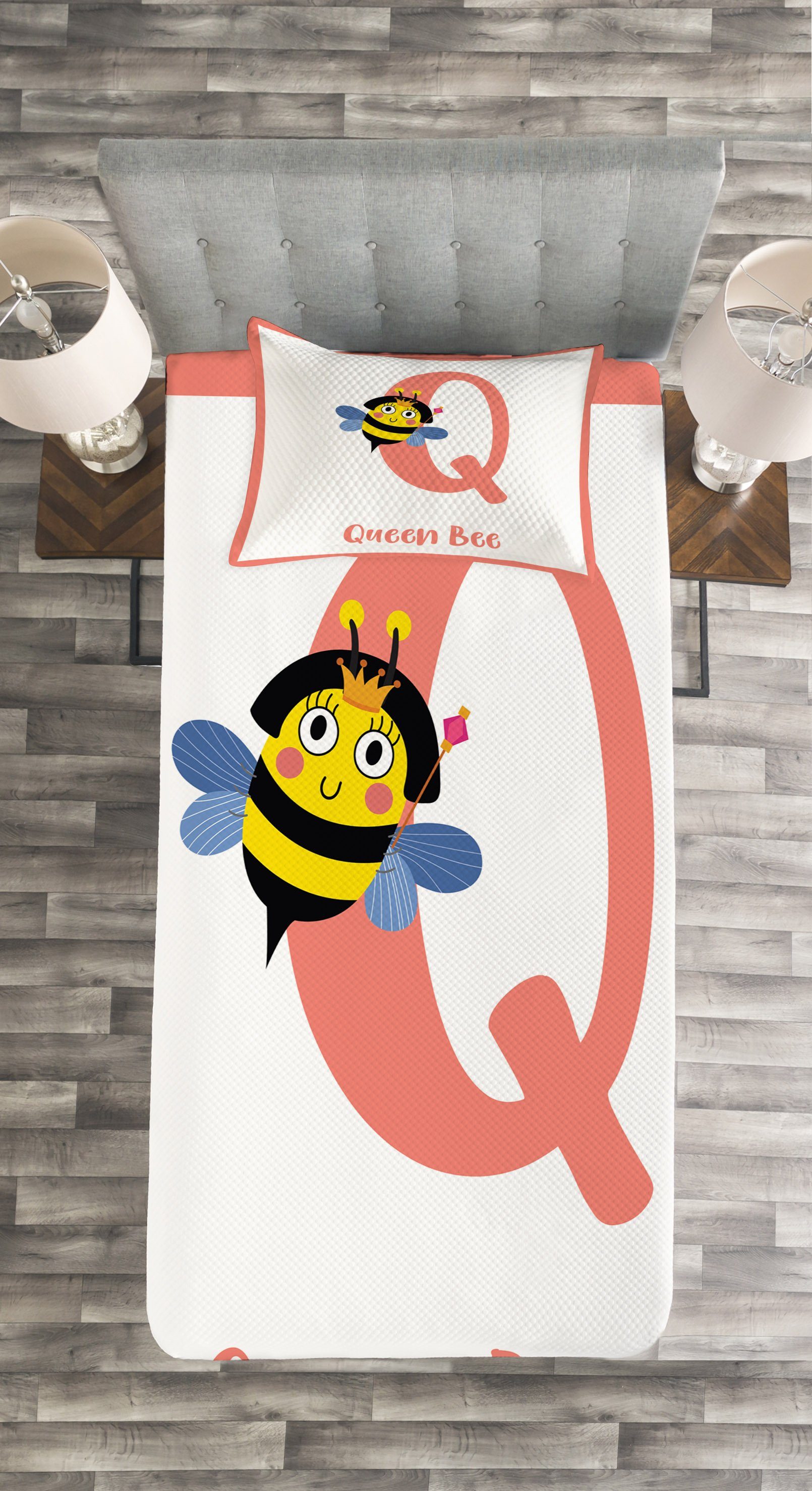 Kissenbezügen Karikatur-Tierbuchstabe Biene Set Tagesdecke Q mit Abakuhaus, Waschbar,
