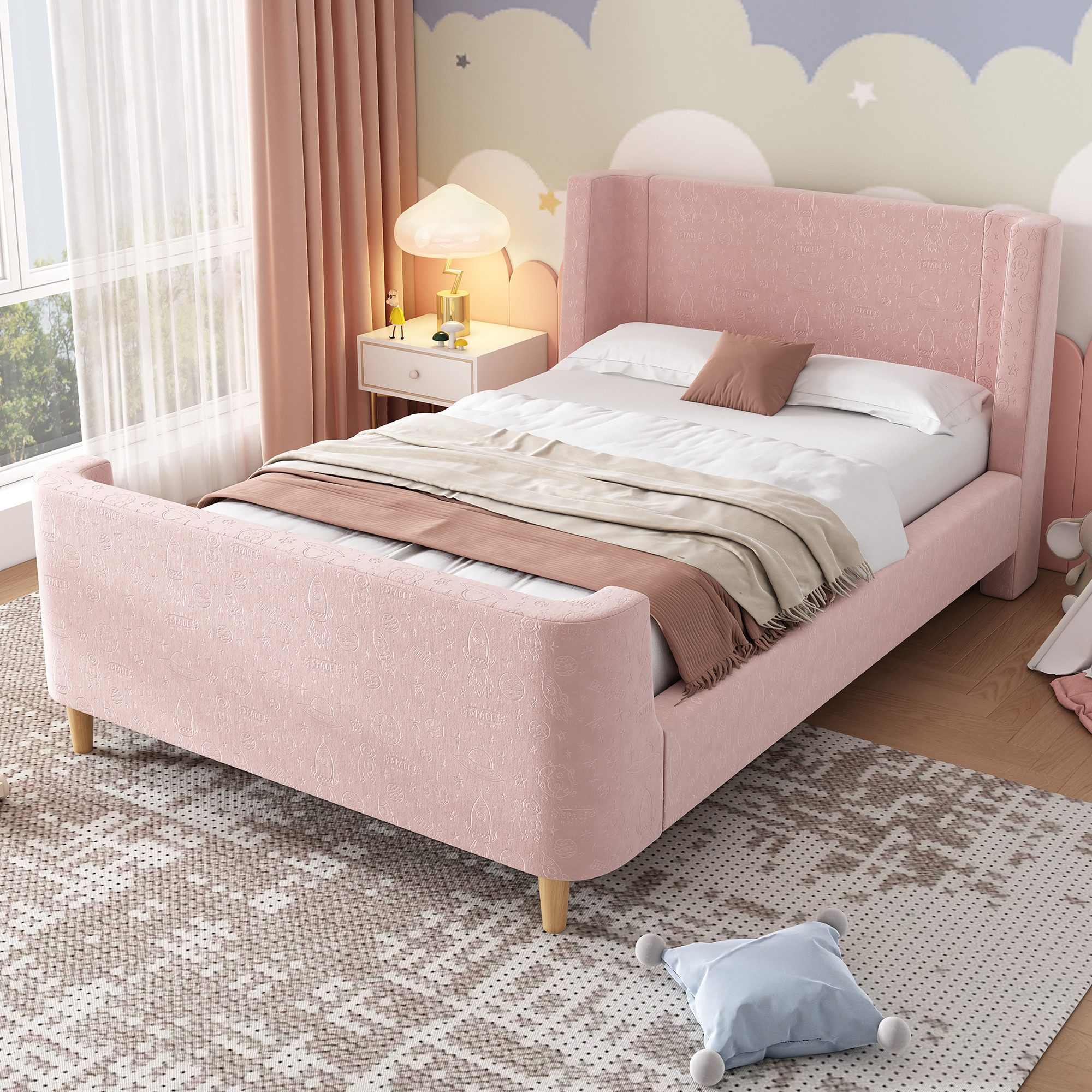 STILVORA Kinderbett Polsterbett 90x200cm mit kosmischem günstig online kaufen